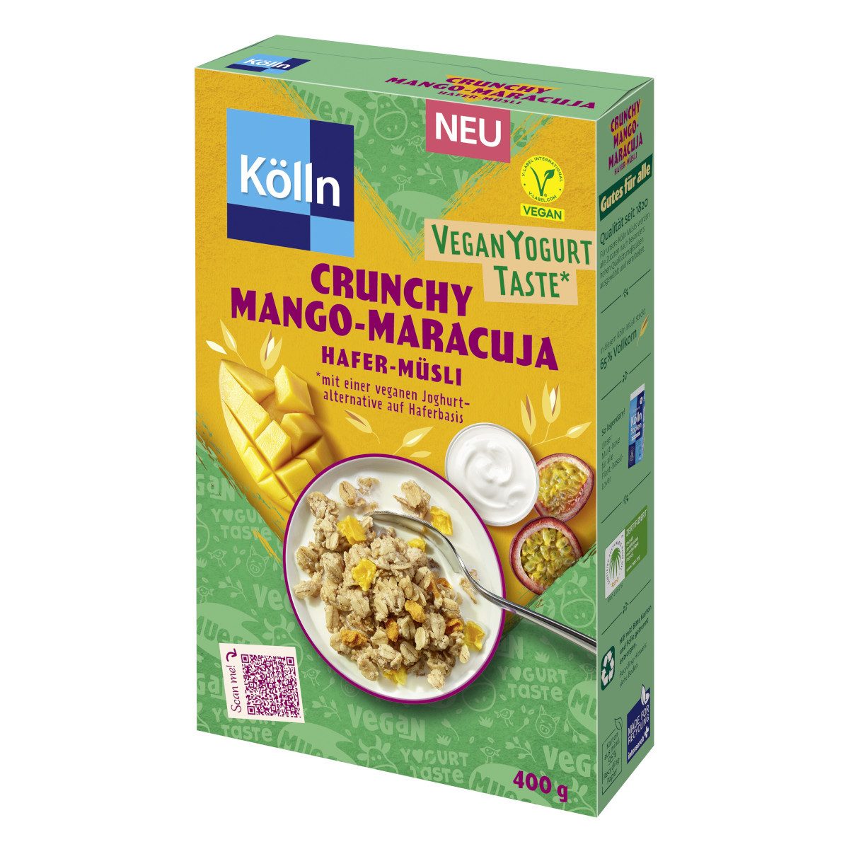 Kölln Cerealien, Kölln Crunchy Mango und Maracuja Hafer Müsli exotisch vegan 400g