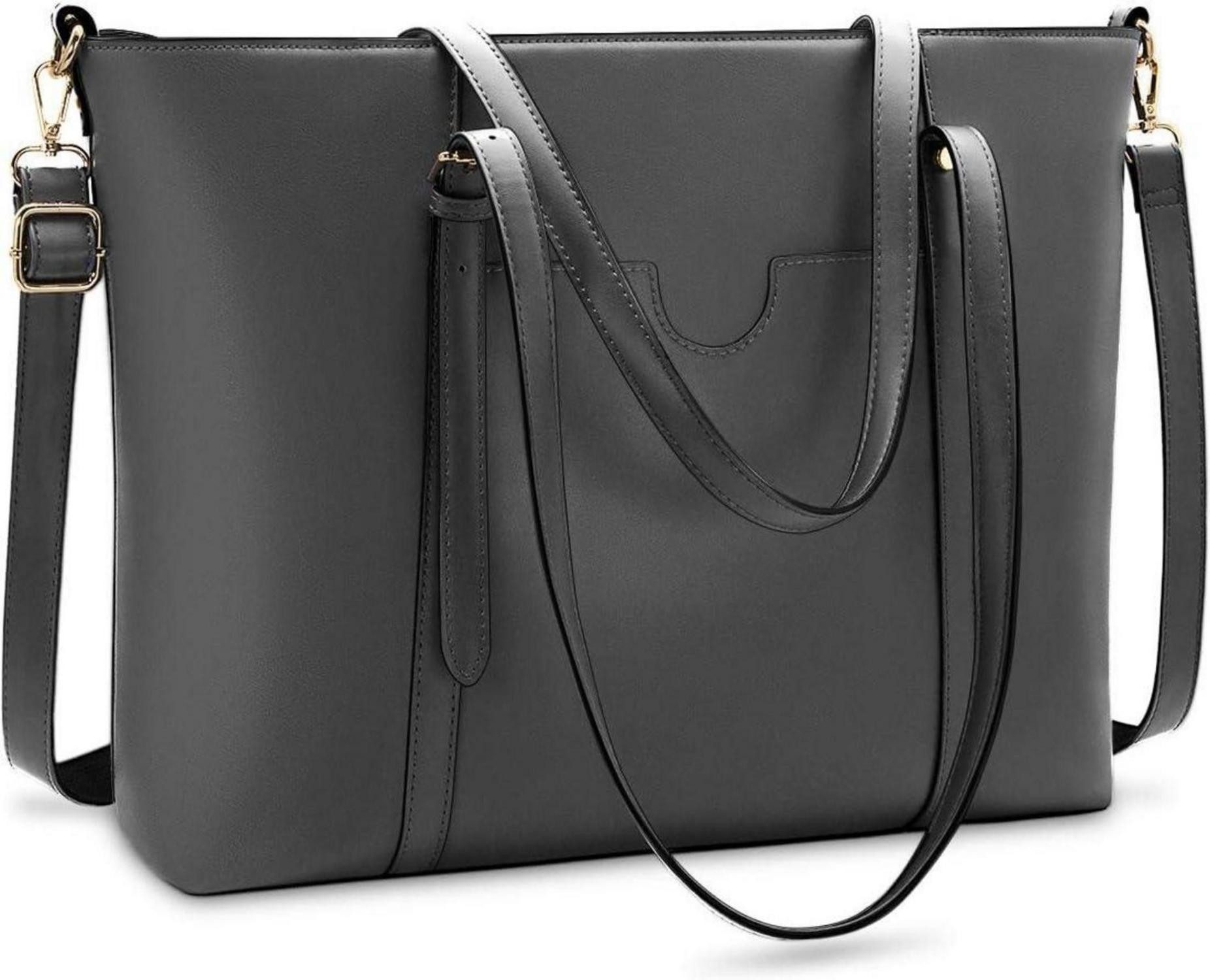 Businesstasche Große Laptop Handtasche Damen 15.6 Zoll PU Leder Schwarz Umhängetasche