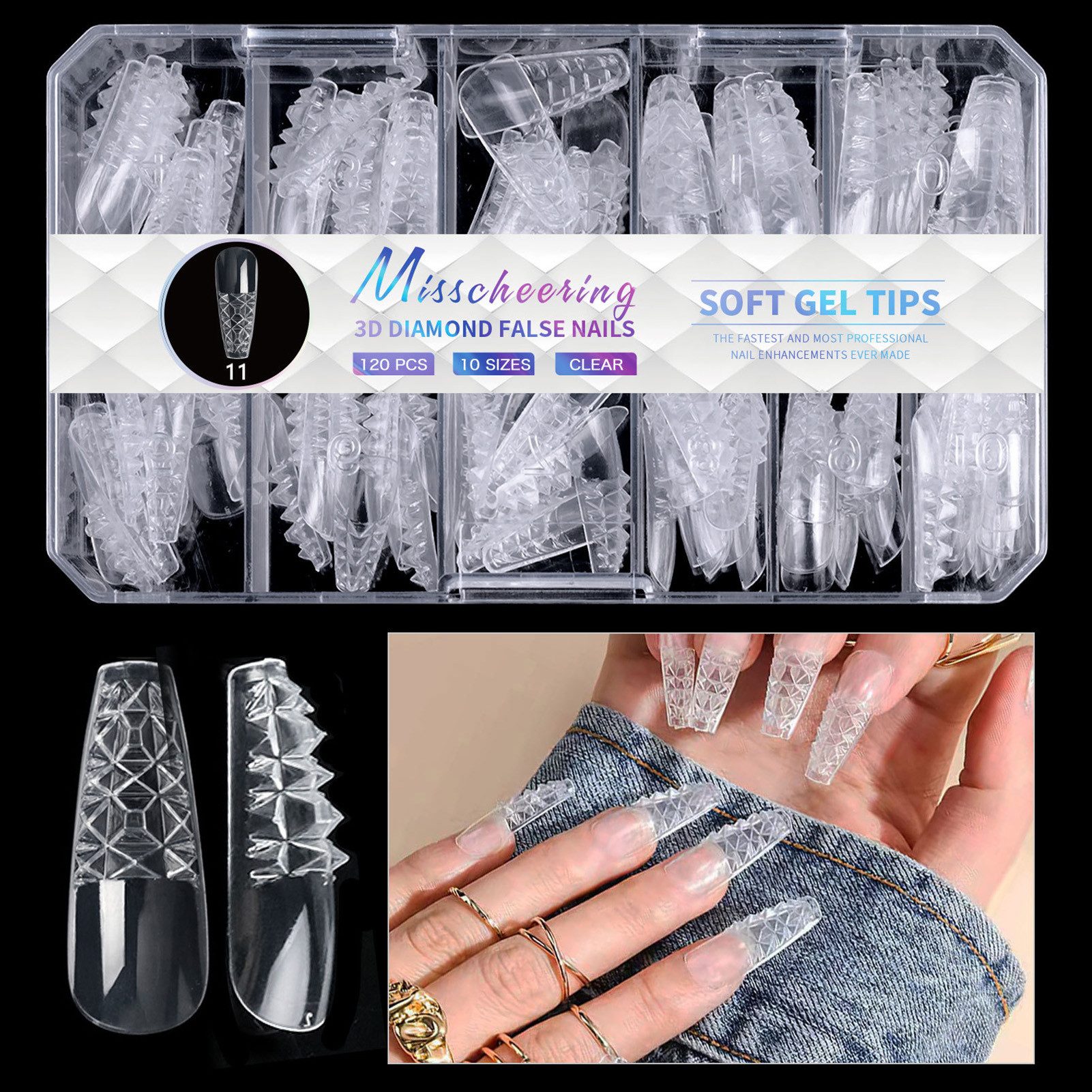 Jumpeak Kunstfingernägel künstliche fingernägel,klebenägel fingernägel,press on nails set,Raute, Spar-Set 120-tlg., Kein Kleber im Lieferumfang enthalten, nägel zubehör,gel nägel set,tips für gelnägel,12 Modelle,120/140 Stück