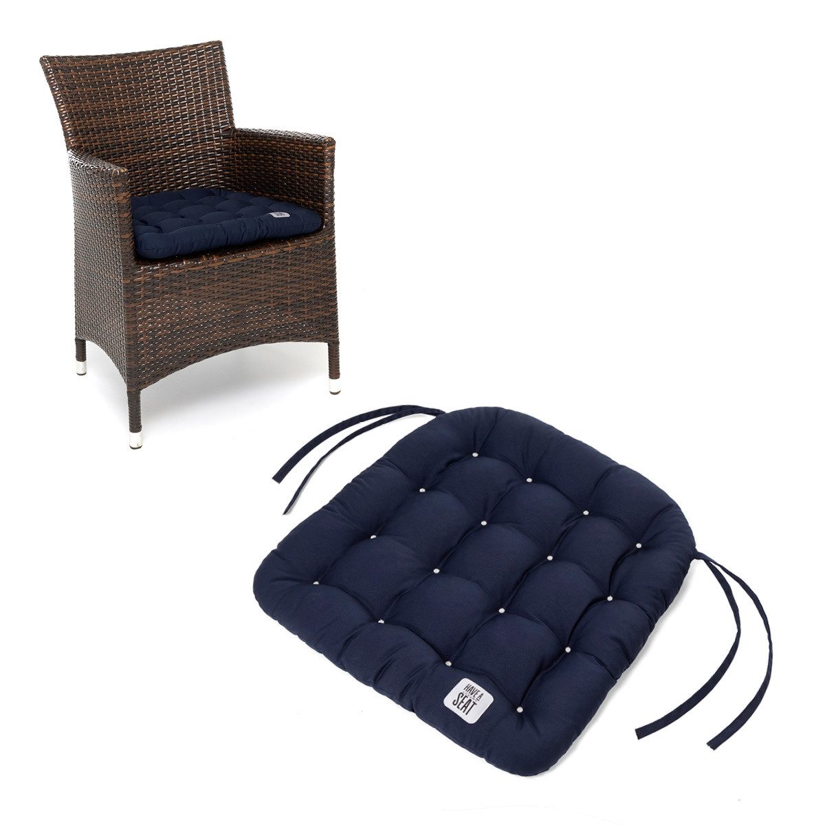 HAVE A SEAT Living Stuhlkissen - bequeme Sitzkissen 48x46 cm für Rattanstuhl - Premium Sitzauflage, orthopädisch, wetterfest, UV-Schutz (8/10), komplett waschbar bis 95°C