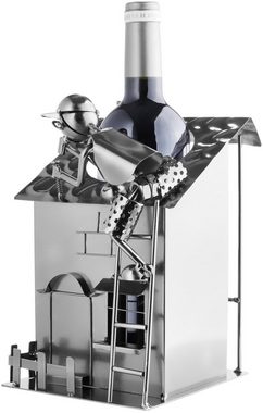BRUBAKER Weinflaschenhalter Haus mit Dachdecker Flaschenhalter, (inklusive Grußkarte), Weinhalter Metall Skulptur, Wein Geschenk