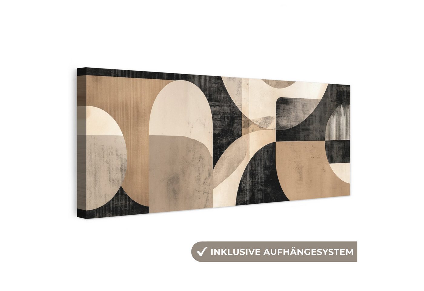 OneMillionCanvasses® Leinwandbild Panorama Abstrakt - Formen - Modern - Beige, Fotodruck (1 St), Wandbild, Deko Schlafzimmer Wohnzimmer Flur 60x20 cm