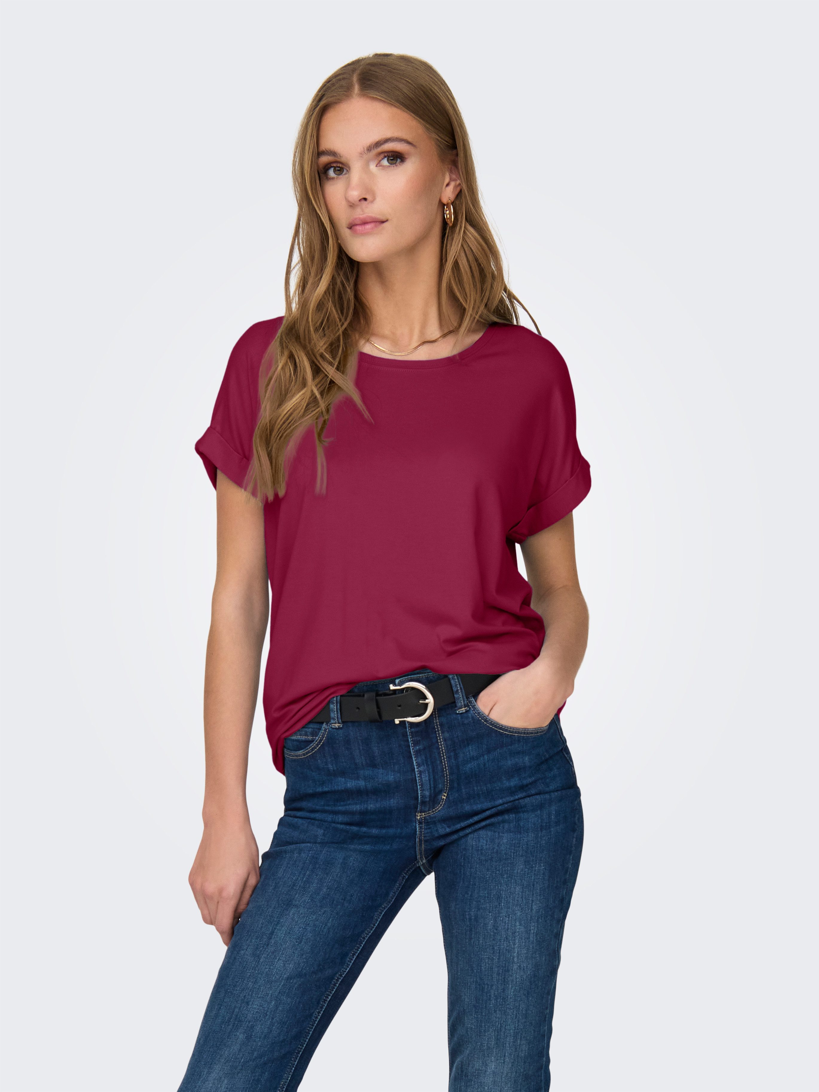 ONLY T-Shirt ONLMOSTER – Kurzarmshirt mit Aufschlag und klassischem Look unifarben, casual, regular fit, Viskosemischung, Rundhals