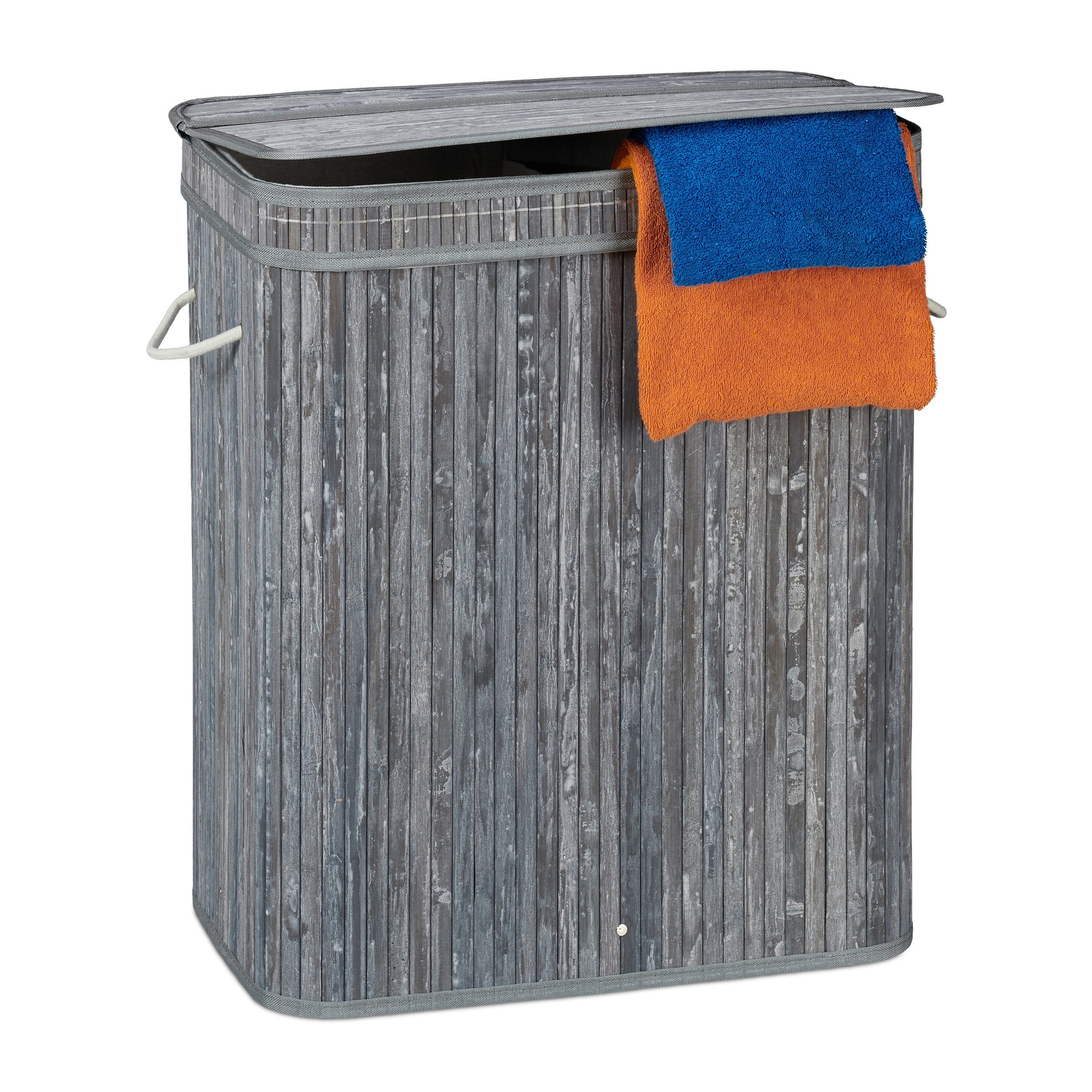 Wäschekorb Aus Bambus 30L - Grauer Stoff, Natürliches Design
