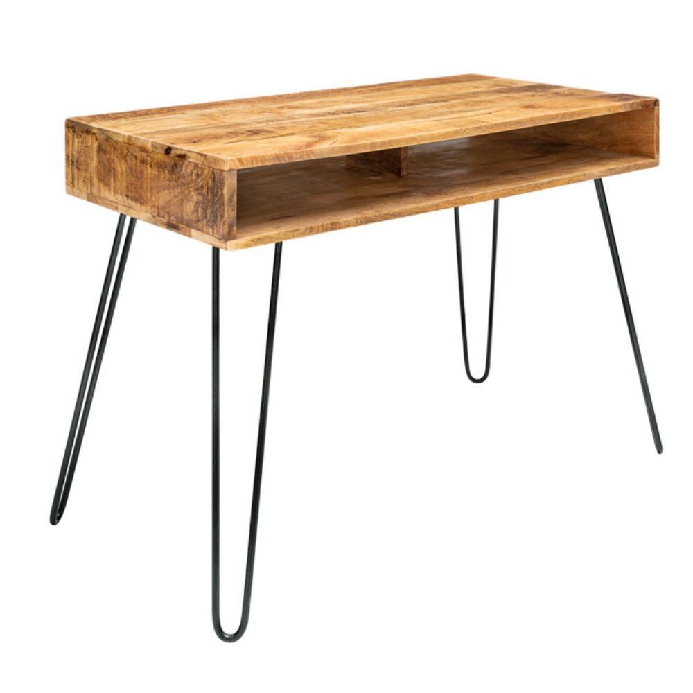 LebensWohnArt Konsolentisch Industrie-Look Schreibtisch ALINA 100cm natur Mangoholz Metallbeine