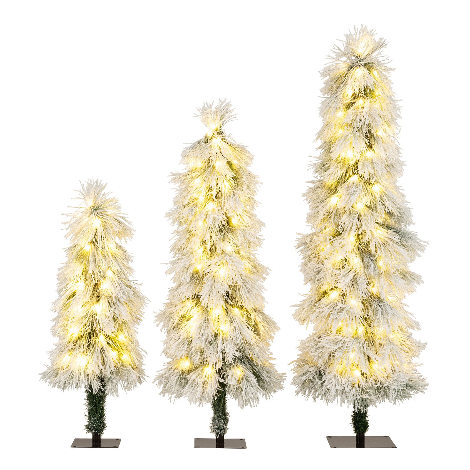 COSTWAY Künstlicher Weihnachtsbaum, 3er Set 90/120/150cm mit Schnee & LED