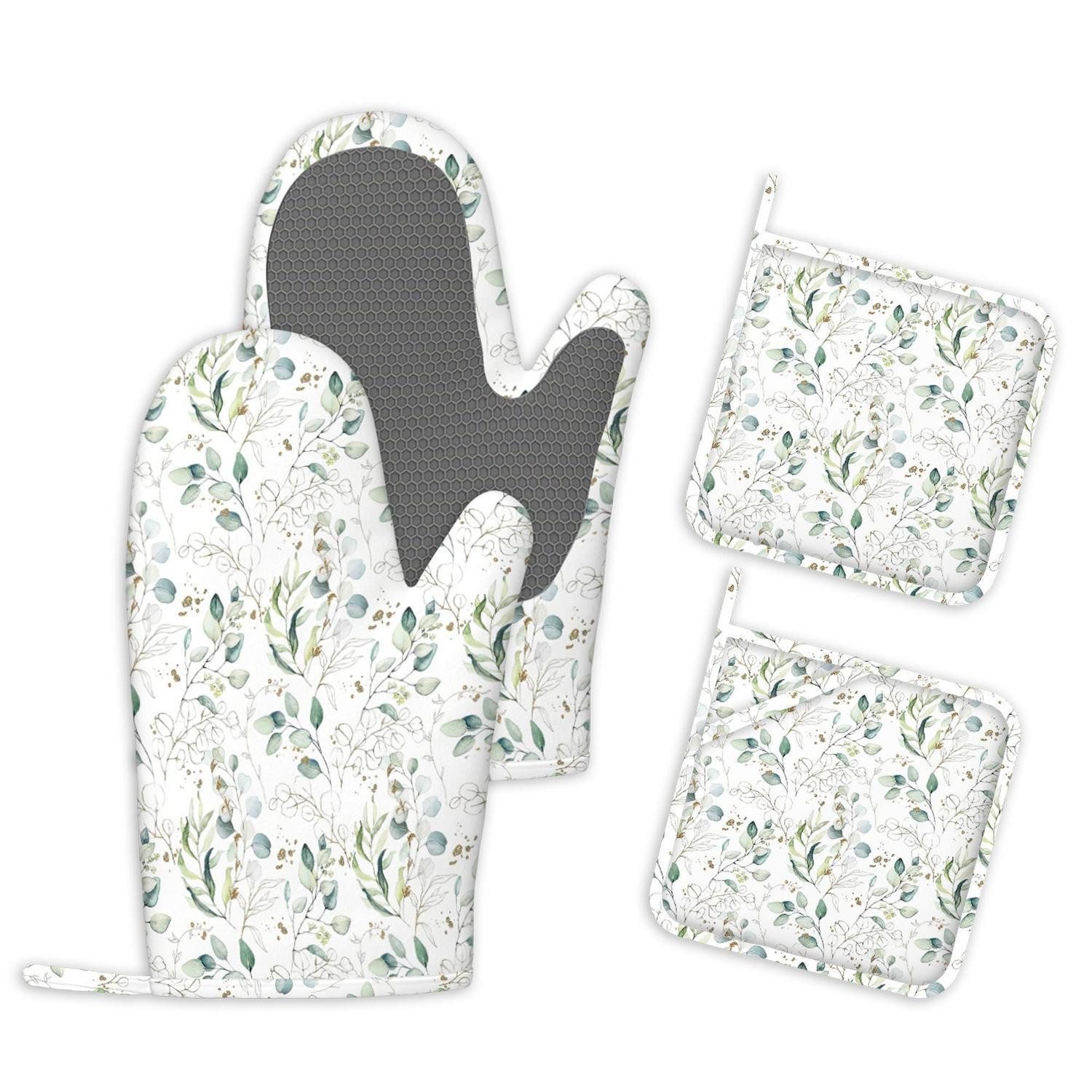 LuxusKollektion Topfhandschuhe Ofenhandschuh & Topflappen 4er Set Eukalyptus