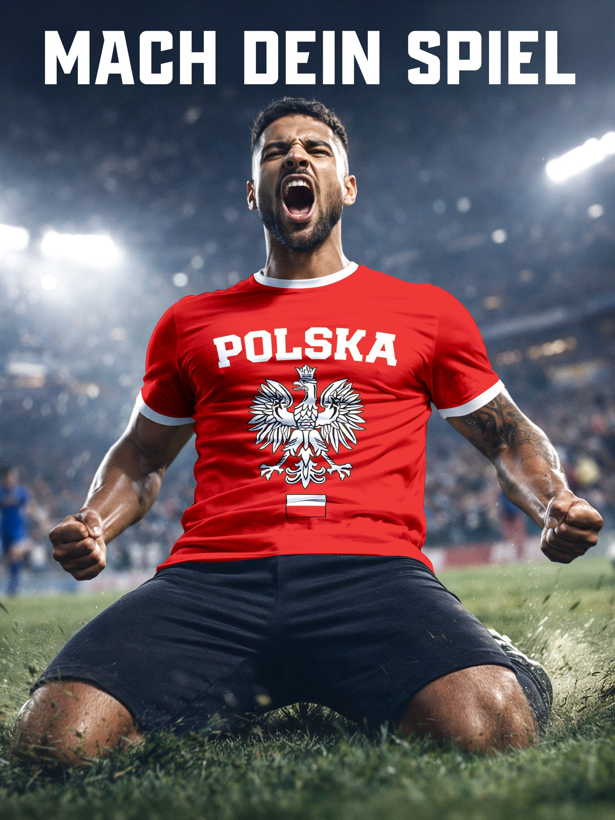 MoonWorks Print-Shirt Herren WM-Shirt WM Polska Polen Poland Flagge World Cup Weißer Adler mit Print