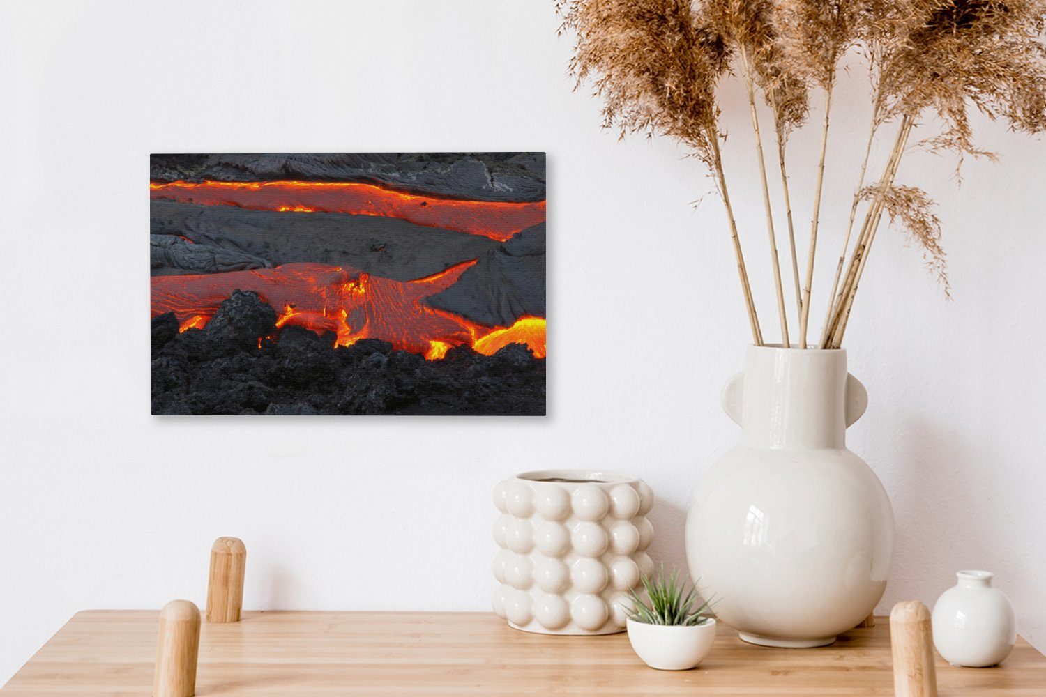(1 cm Leinwandbilder, und Lava, Wandbild 30x20 heiße Aufhängefertig, Leinwandbild St), Rote Wanddeko, OneMillionCanvasses®