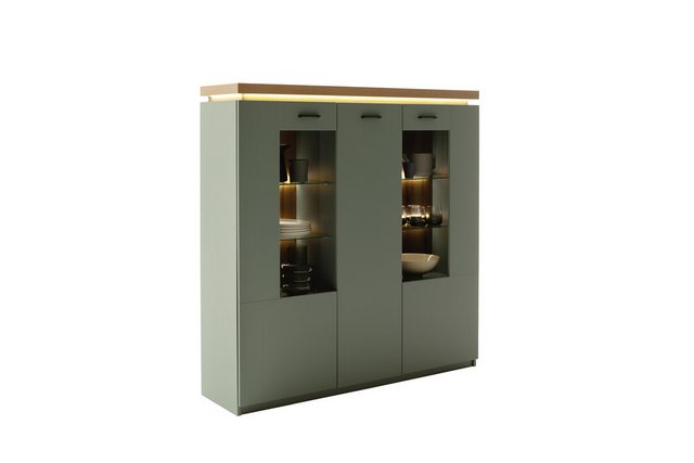MCA furniture Stauraumvitrine 3 Türen, LED, Salbei grün/ Eichenfarben Dekor günstig online kaufen