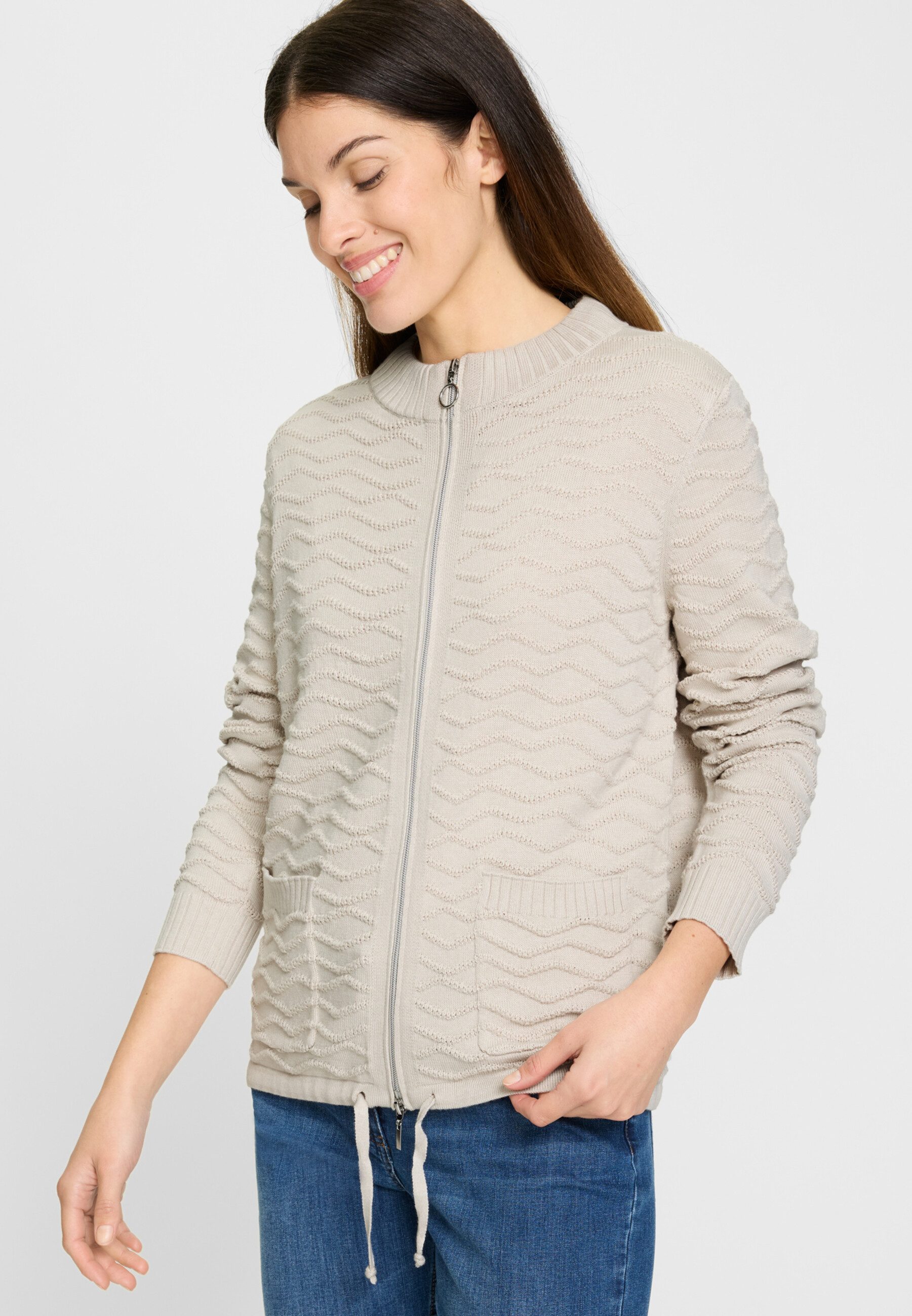 Olsen Cardigan mit wellenartigem Strickmuster