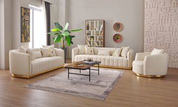 Universum Home & Living Sofa Tokyo 3+2+1 Sofaset, 3-Teilige Sofagarnitur m. Gold Akzente und Diamanten Naht Muster
