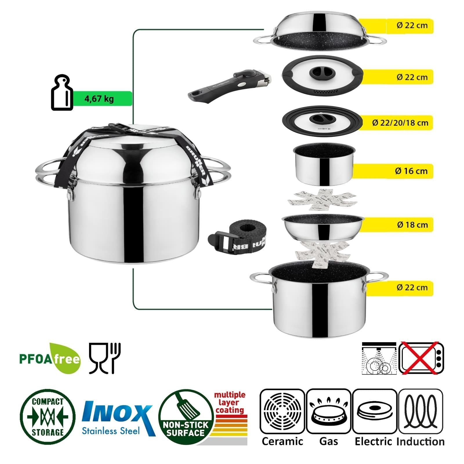 BRUNNER Topf-Set BRUNNER Camping Kochgeschirr Edelstahl ACADEMY NG Stapelbar, Leicht, (7-tlg)