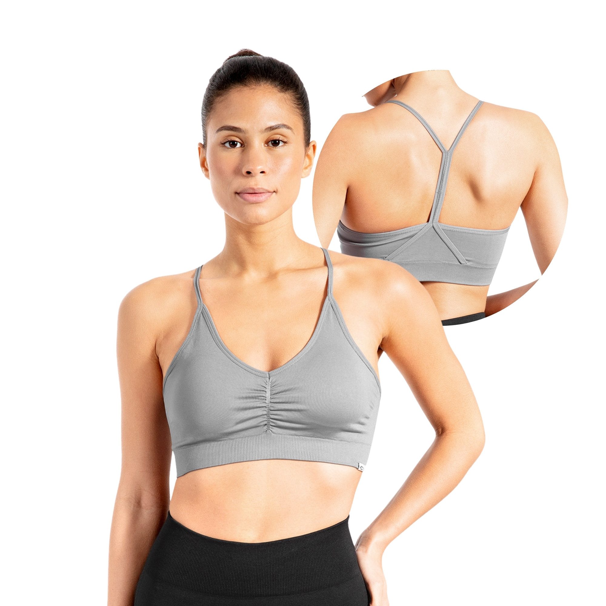 Smilodox Sport-BH Solid Scrunch, Ohne Bügel BH, Shaped Fit Yoga Bra, V-Ausschnitt Herausnehmbare Cups, Blickdichter Push Up BH, Verstellbare Träger