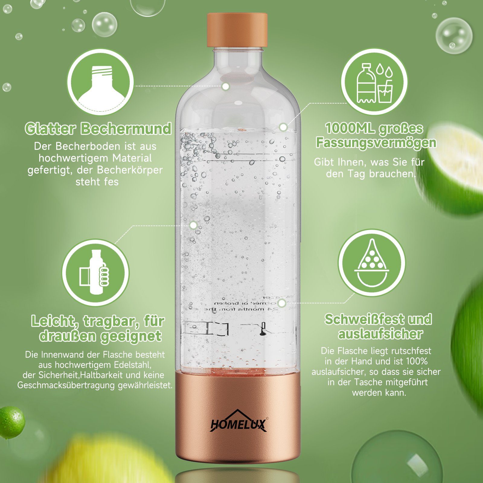 HOMELUX Wassersprudler, Sprudelwasser Maschine Mit 1L PET-Flaschen Bpa-Frei, (1-tlg), Soda Maker, Wasser Sprudel GeräT, Water Carbonator