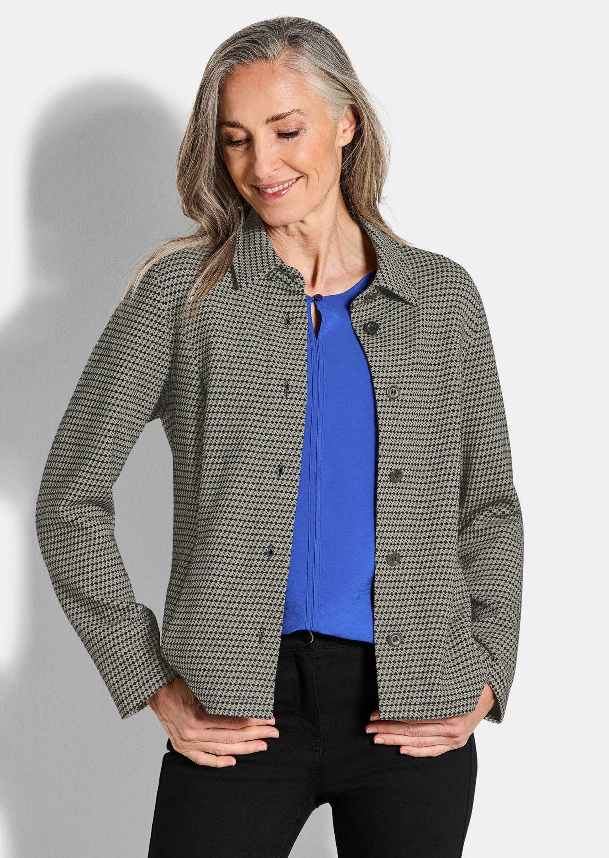 Shirtjacke Kurzgröße: Hemdjacke mit Pepita-Muster
