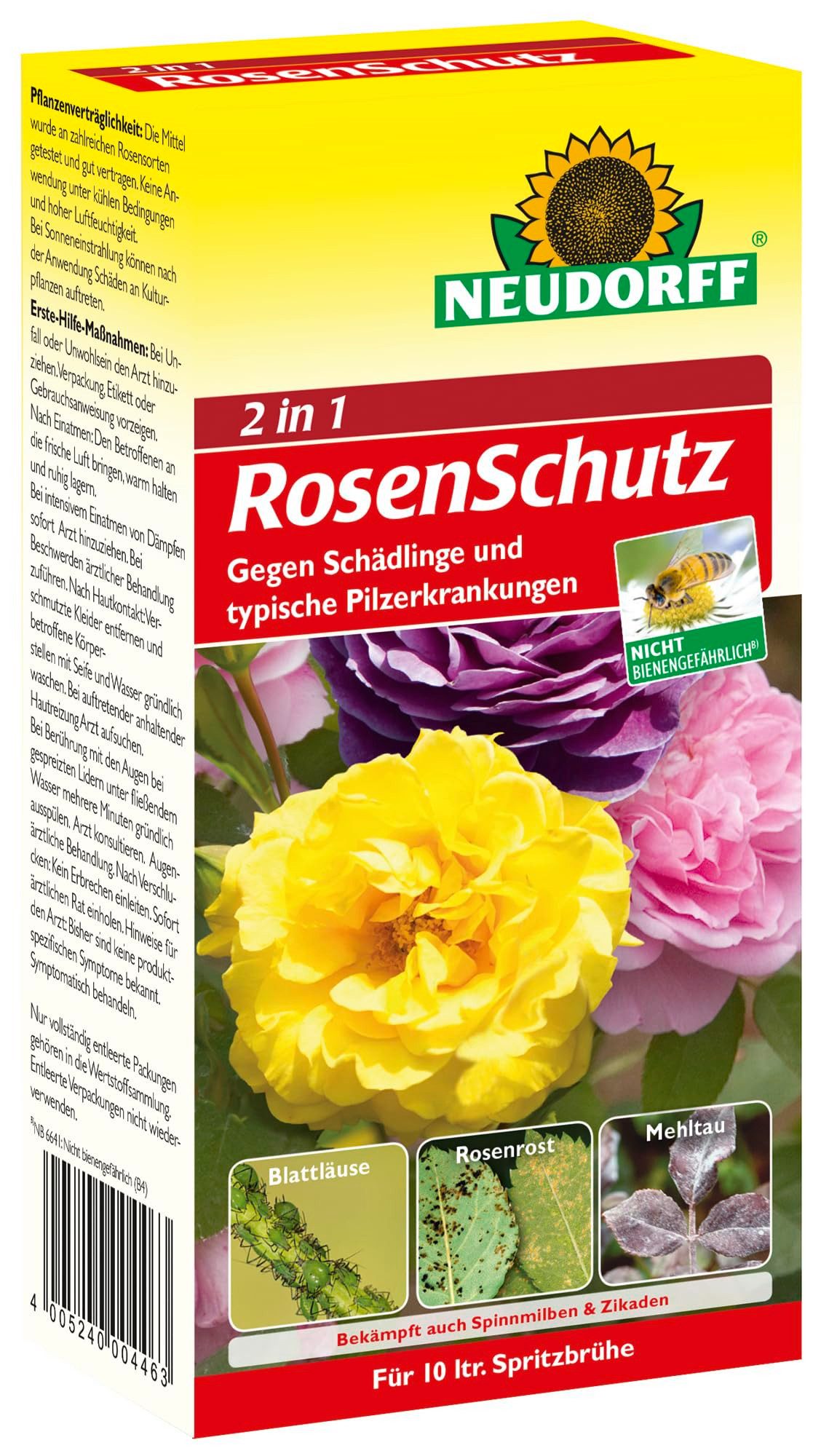 Neudorff Insektenspray 2in1 RosenSchutzmittel - Kombipack gegen Schädlinge & Pilzerkrankungen, für 10L Spritzbrühe gegen Pilzkrankheiten wie Echten Mehltau an Rosen, zur effektiven Bekämpfung von Schädlingen wie Blattläuse, bekämpft auch Spinnmilben und Z