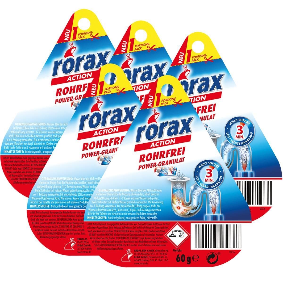 rorax 5x rorax Rohrfrei Power-Granulat Wirkt Rohrreiniger - 60g & lös sofort Portionspack