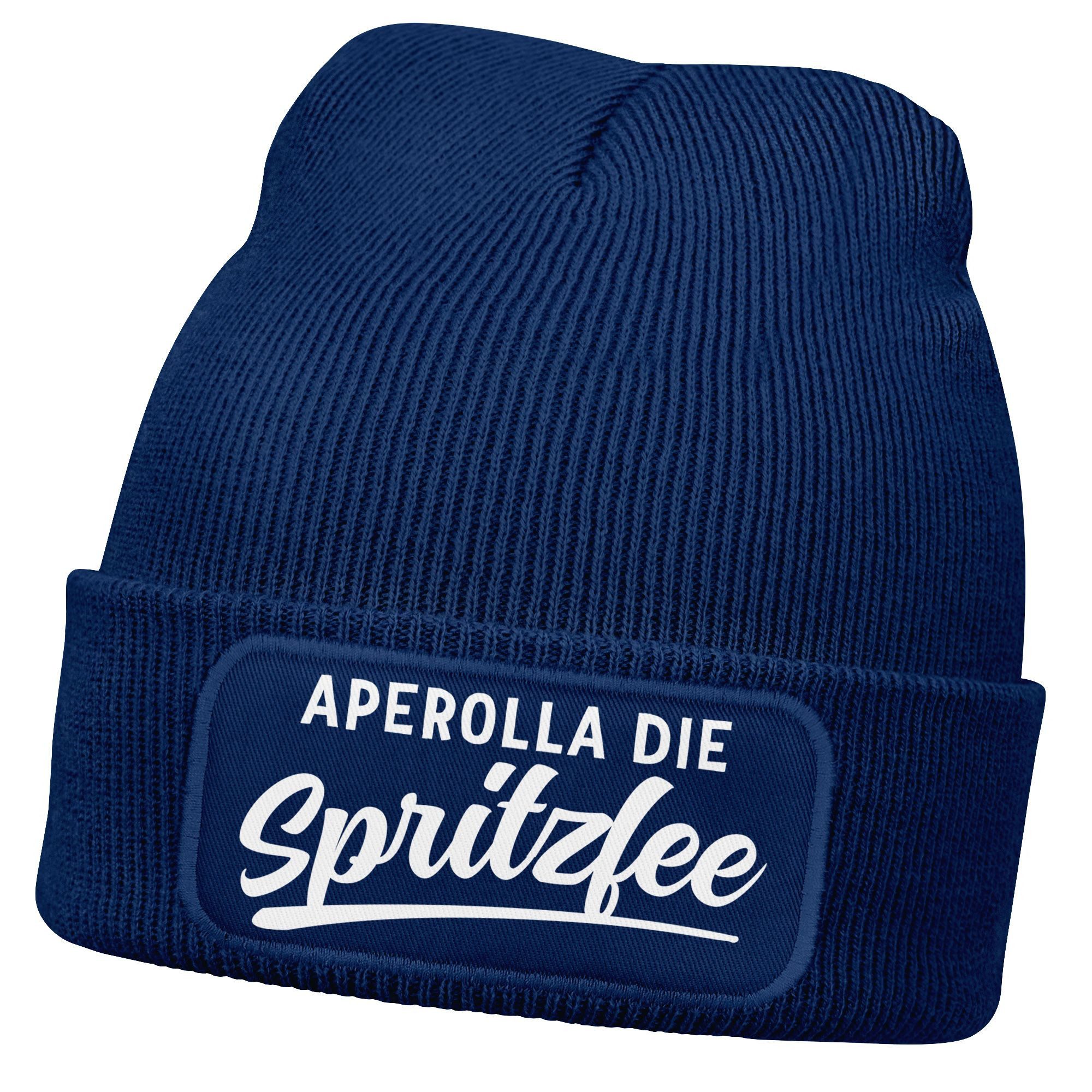 Strickmütze Damen Beanie mit Patch Aperolla die Spritzfee Party Strickmütze