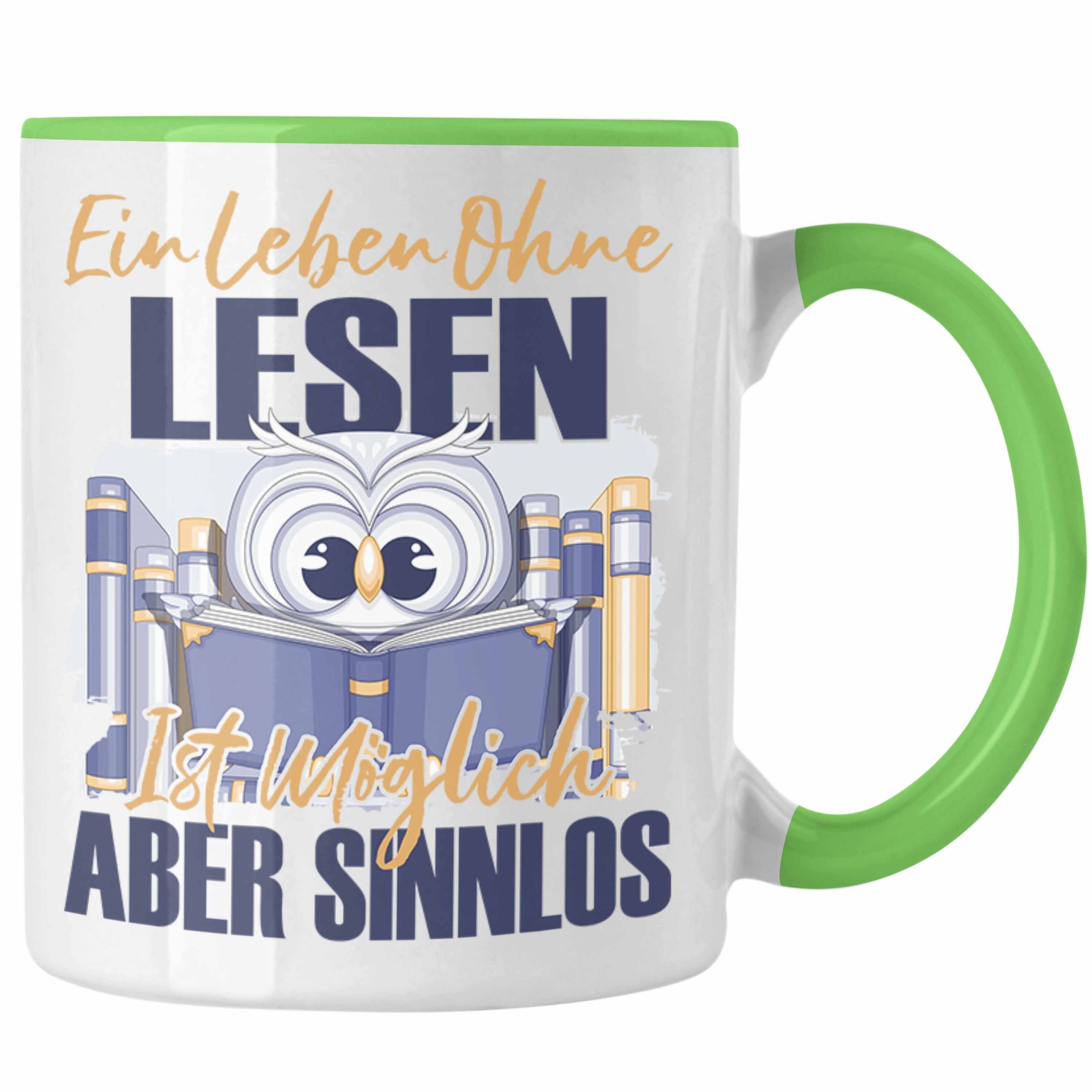 Trendation Tasse Trendation - Lesen Tasse Geschenk Spruch Leseratte Bücherwurm Geschenk Grün