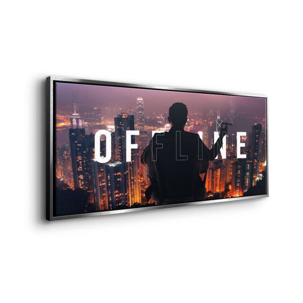 DOTCOMCANVAS® Leinwandbild, Leinwandbild Offline 2.0 premium Rahmen Hong Panorama mit Rahmen schwarzer Motiv Kong