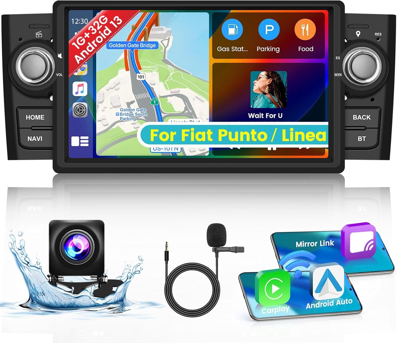 Hikity 7"Android 13.0 Autoradio für Fiat Punto 05-09/Linea 07-11 Autoradio (GPS, FM, Bluetooth, WIFI, Carplay&Android Auto)