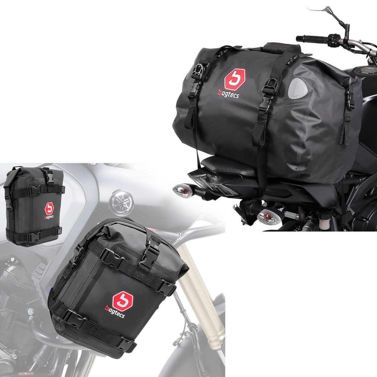 Bagtecs Reisetasche Hecktasche Drybag TB40 Wasserdicht 40l + Sturzbügeltasche Paar passend