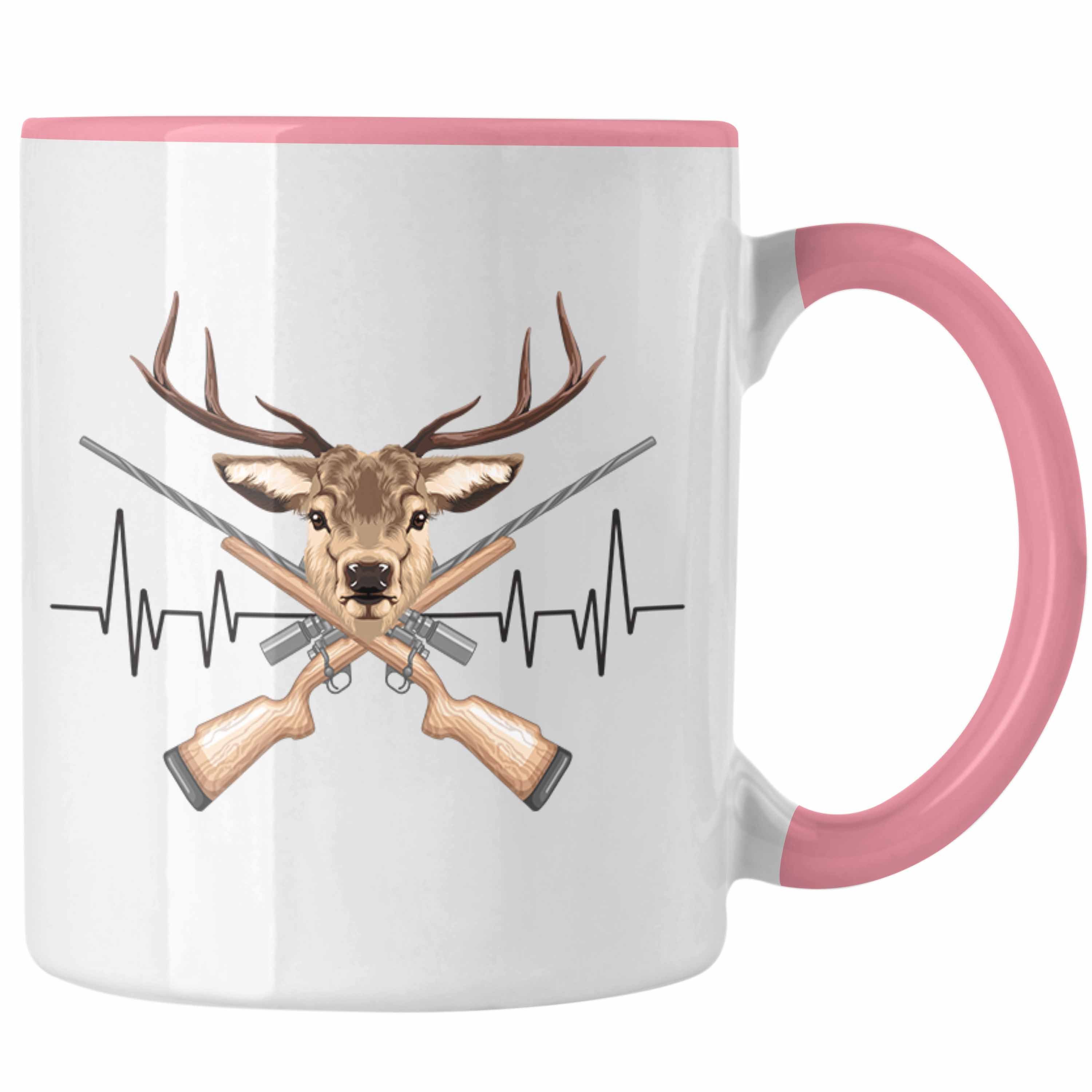 Trendation Tasse Geschenk Jagd Trendation Rosa Jäger Hobby Herzschlag Gesche Tasse Reh für 