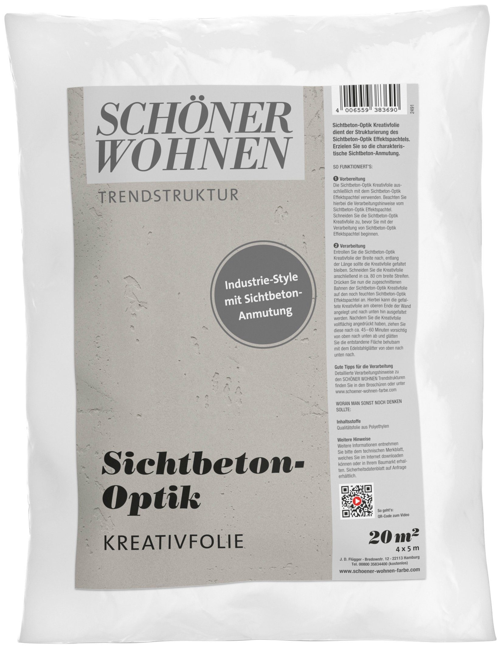 SCHÖNER WOHNEN FARBE Malerset TRENDSTRUKTUR Sichtbeton-Optik Kreativfolie, (1-St), Abdeckfläche: 20 m²