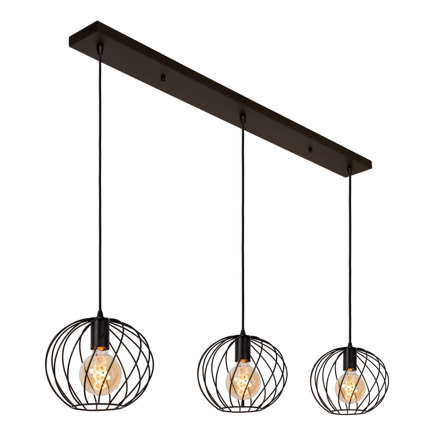 Licht-Erlebnisse Pendelleuchte LORIN, ohne Leuchtmittel, Metall H: max. 150 cm Schwarz E27 3-flammig Kugelschirm Modern