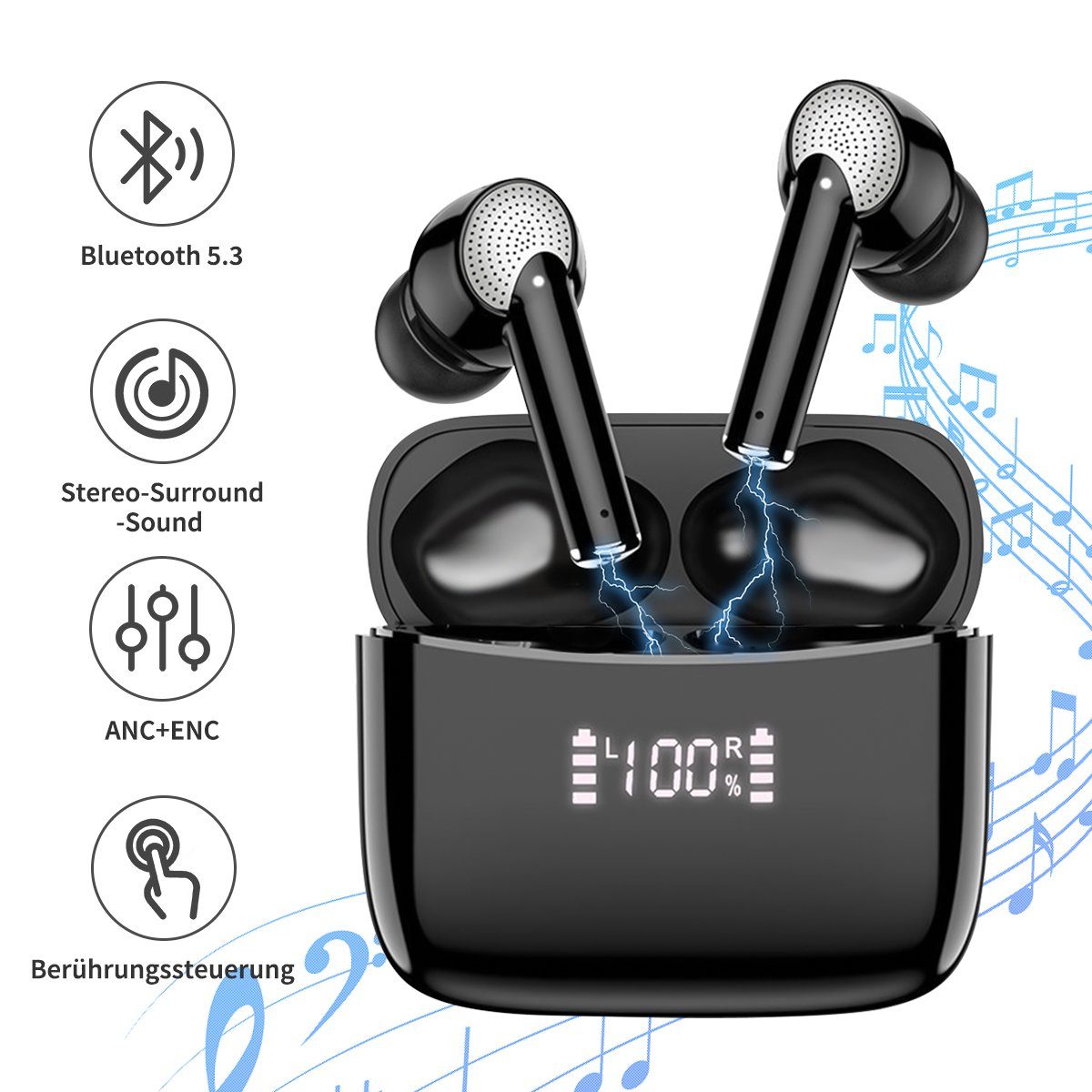 Greensky Bluetooth In-Ear-Kopfhörer Hi-Fi-Sound Ohrhörer wireless Kopfhörer  (TWS,ohne LED-Anzeige, Google Assistent, Siri, Bluetooth 5.2, Active Noise  Cancelling (ANC), Echo Noise Cancellation (ENC)