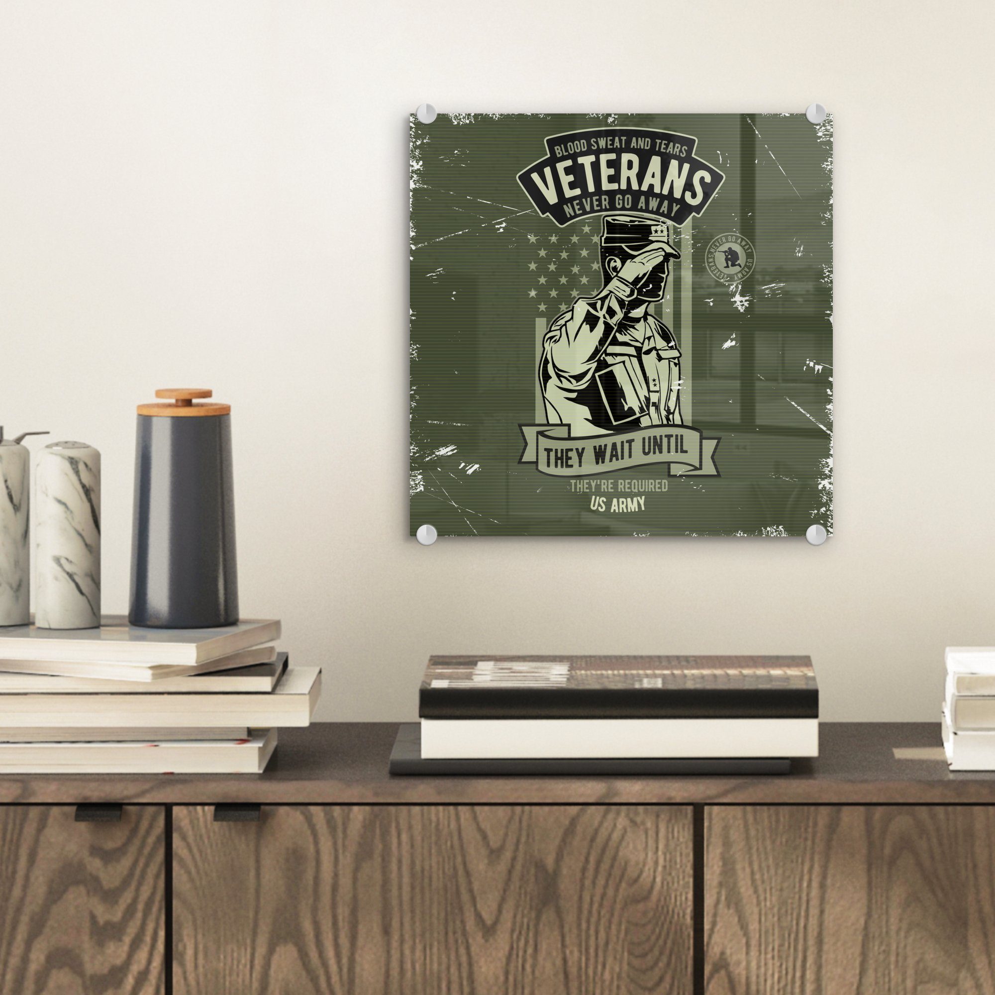 MuchoWow Acrylglasbild Vintage Fahne, Bilder - Armee Glasbilder - Wandbild auf Foto St), Glas Wanddekoration - (1 - Glas auf 