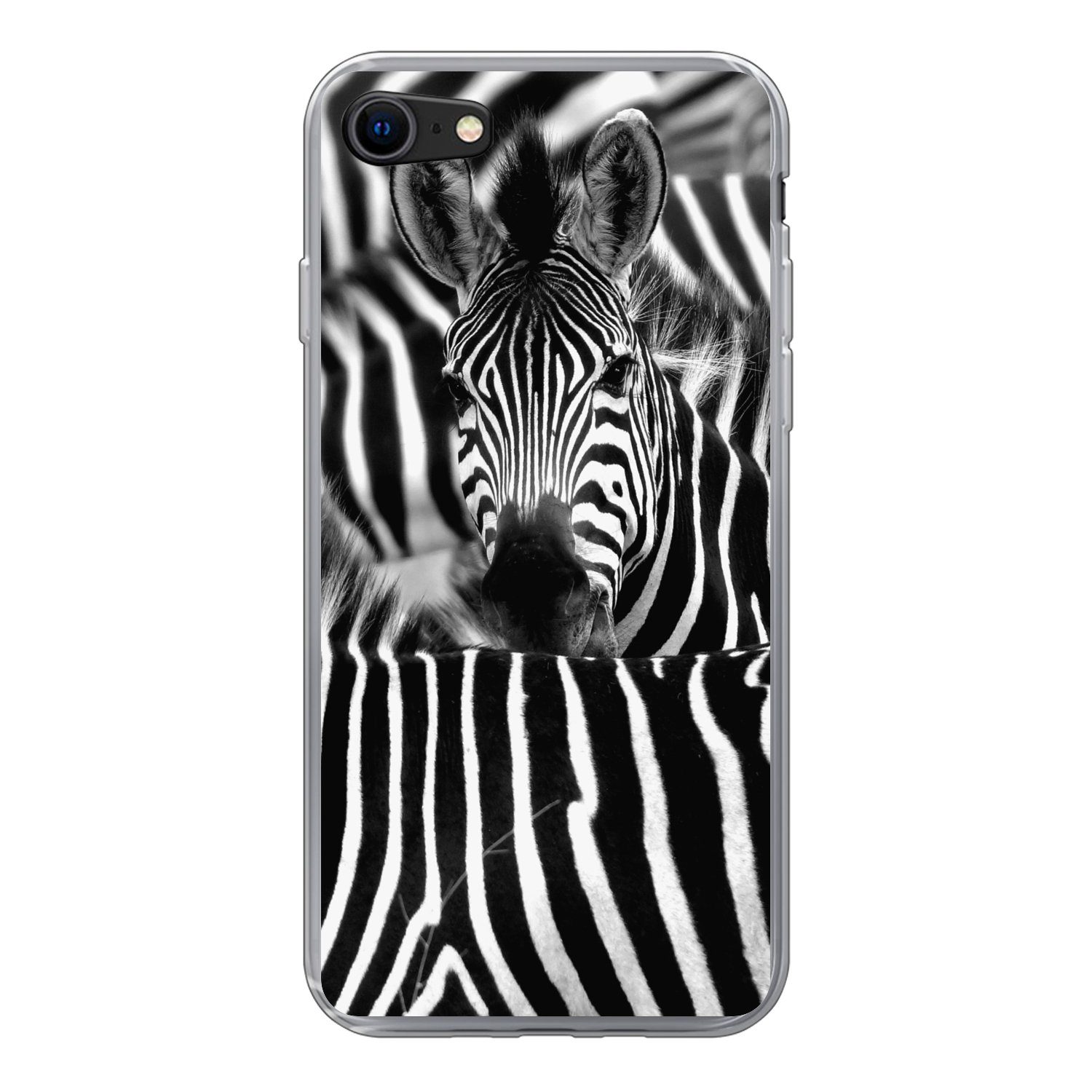 MuchoWow Handyhülle Zebra schwarz-weiß Fotodruck, Handyhülle Apple iPhone 7, Smartphone-Bumper, Print, Handy Schutzhülle
