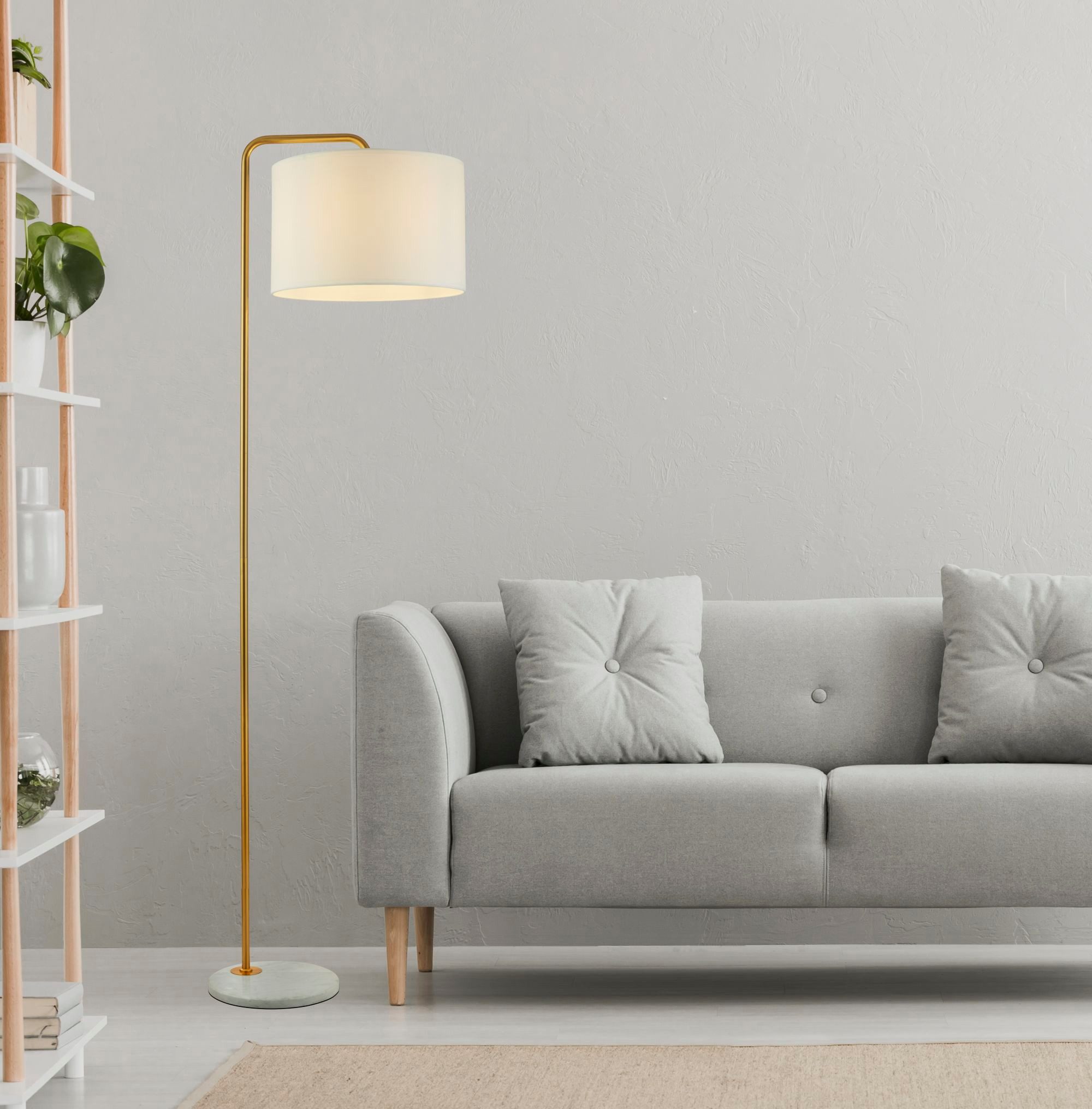 Searchlight Stehlampe Gallow Floor Lamp - Antique Gold, Marble Base & White Shade, Leuchtmittel wechselbar