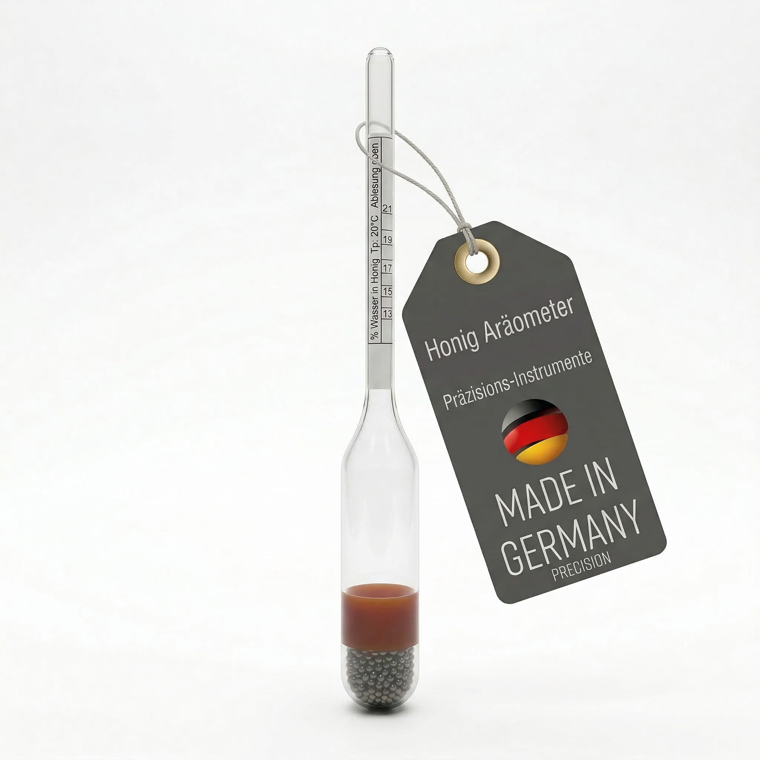 Lantelme Bienenbeute Glas Densimeter Wassergehalt Messgerät 13% bis 21% im Honig prüfen, Glas, Aräometer 12,5cm lang, Imkereibedarf, Deutsche Herstellung