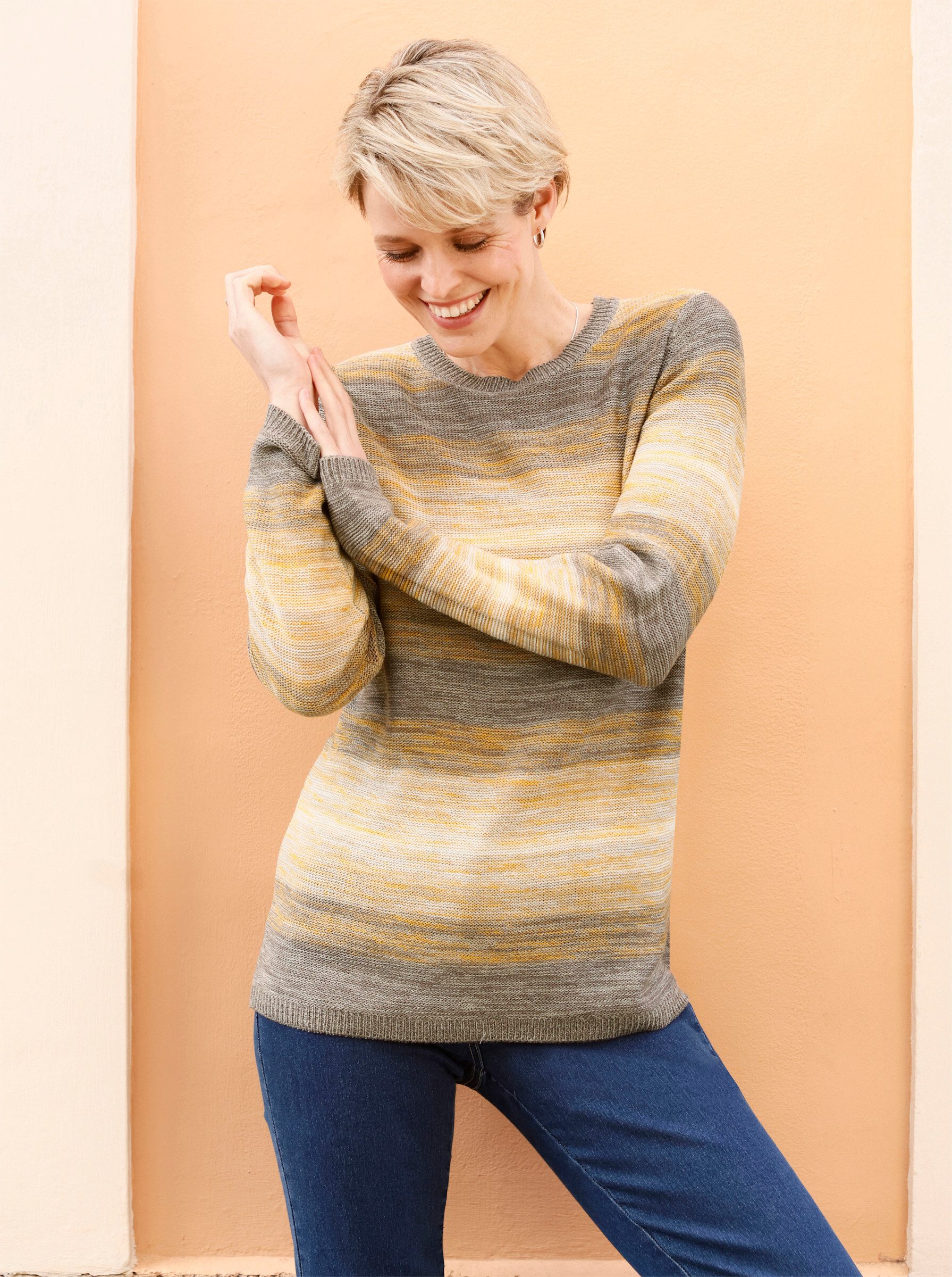 Sieh an! Strickpullover Rundhals-Pullover Langarm Links-Strick