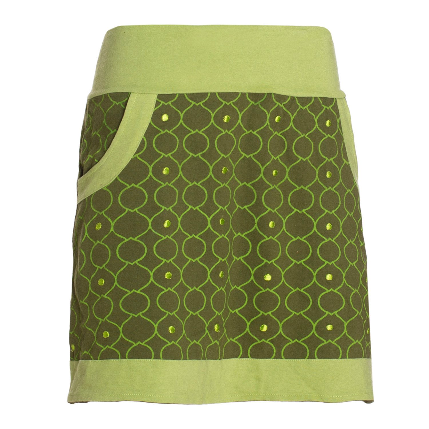 Vishes Minirock A-Line Baumwolle Kreise elastischer Bund mit Stickerei und Taschen Alternative Bekleidung, Ethno, Hippie, Retro Style