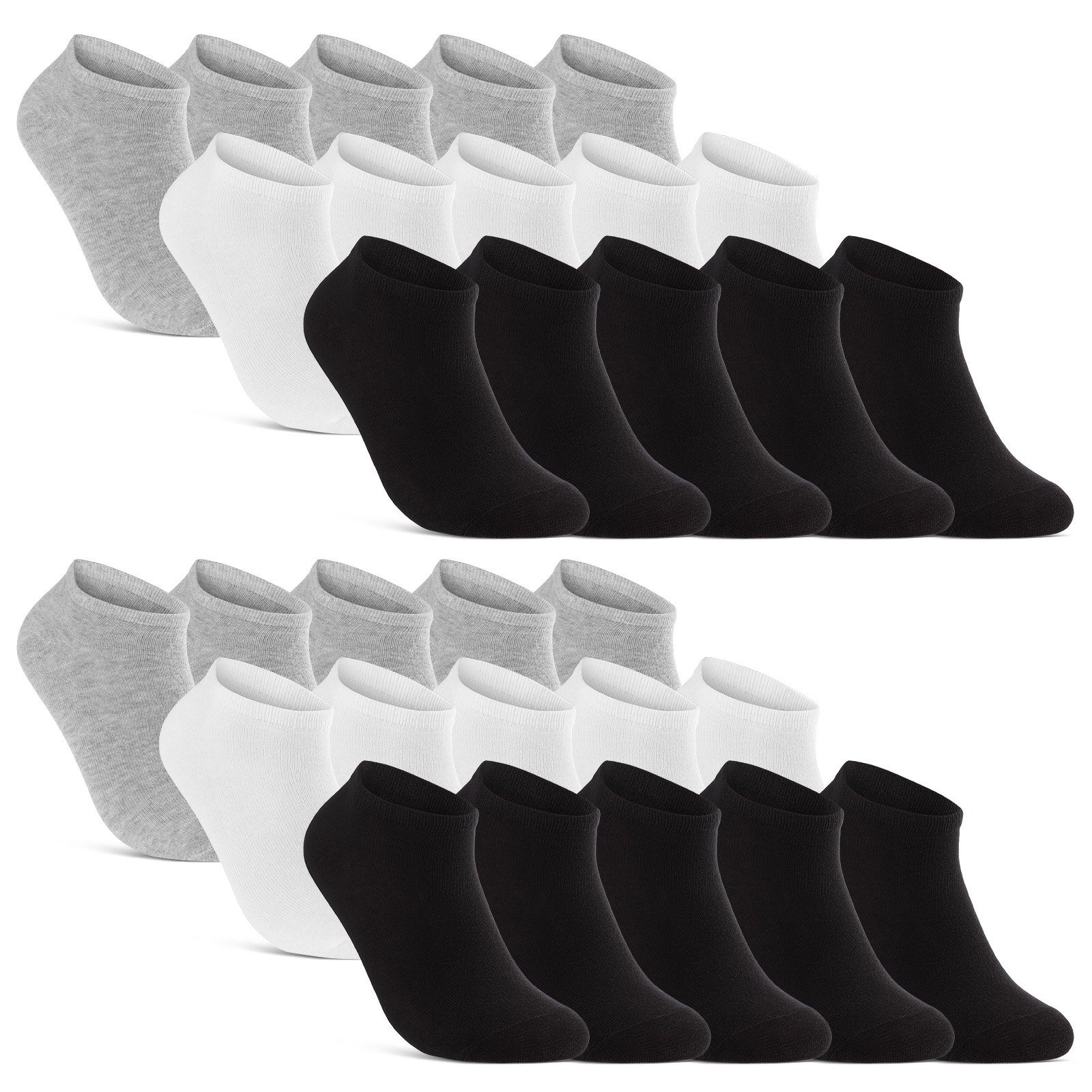 Sneakersocken 10, 20, 30 Paar Sneaker Socken Damen & Herren Schwarz Weiß Grau