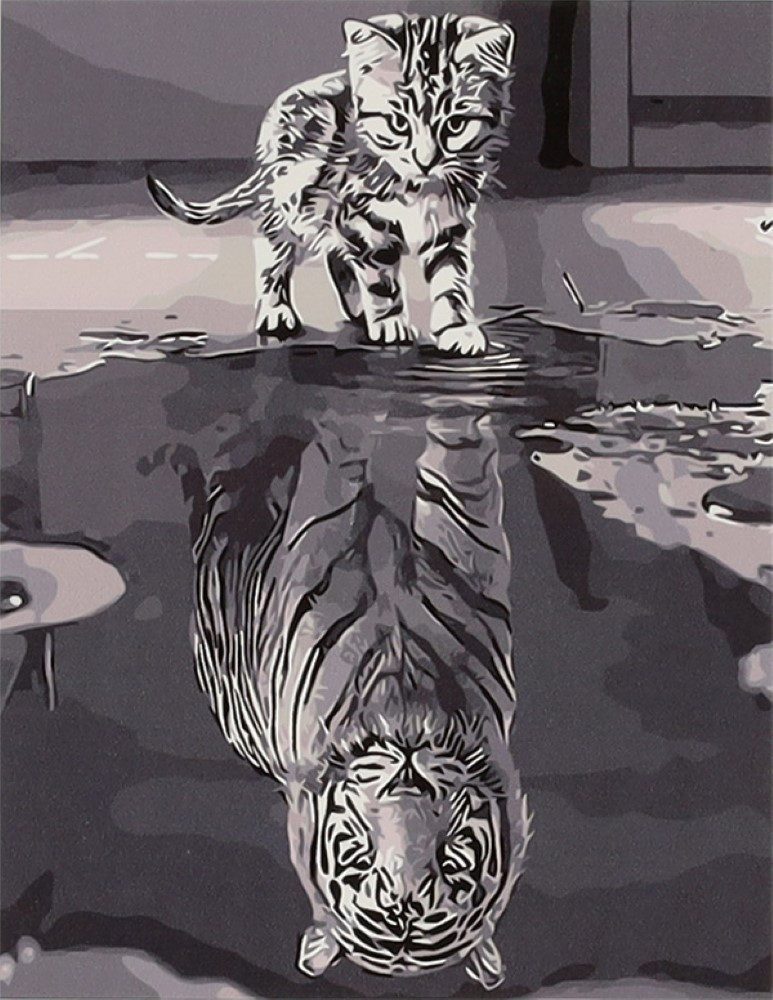Ikonka Malen nach Zahlen Malen nach Zahlen Katze Tiger Leinwand 40 x 50 cm mit 15 Farben (Malen nach Zahlen Set Katze Tiger mit Leinwand, Farben und Pinseln, Malen nach Zahlen Katze & Tiger mit Leinwand, 15 Acrylfarben 3 Pinseln), Malen nach Zahlen, Katze- und Tiger-Motiv, 15 Acrylfarben, 3 Pinsel