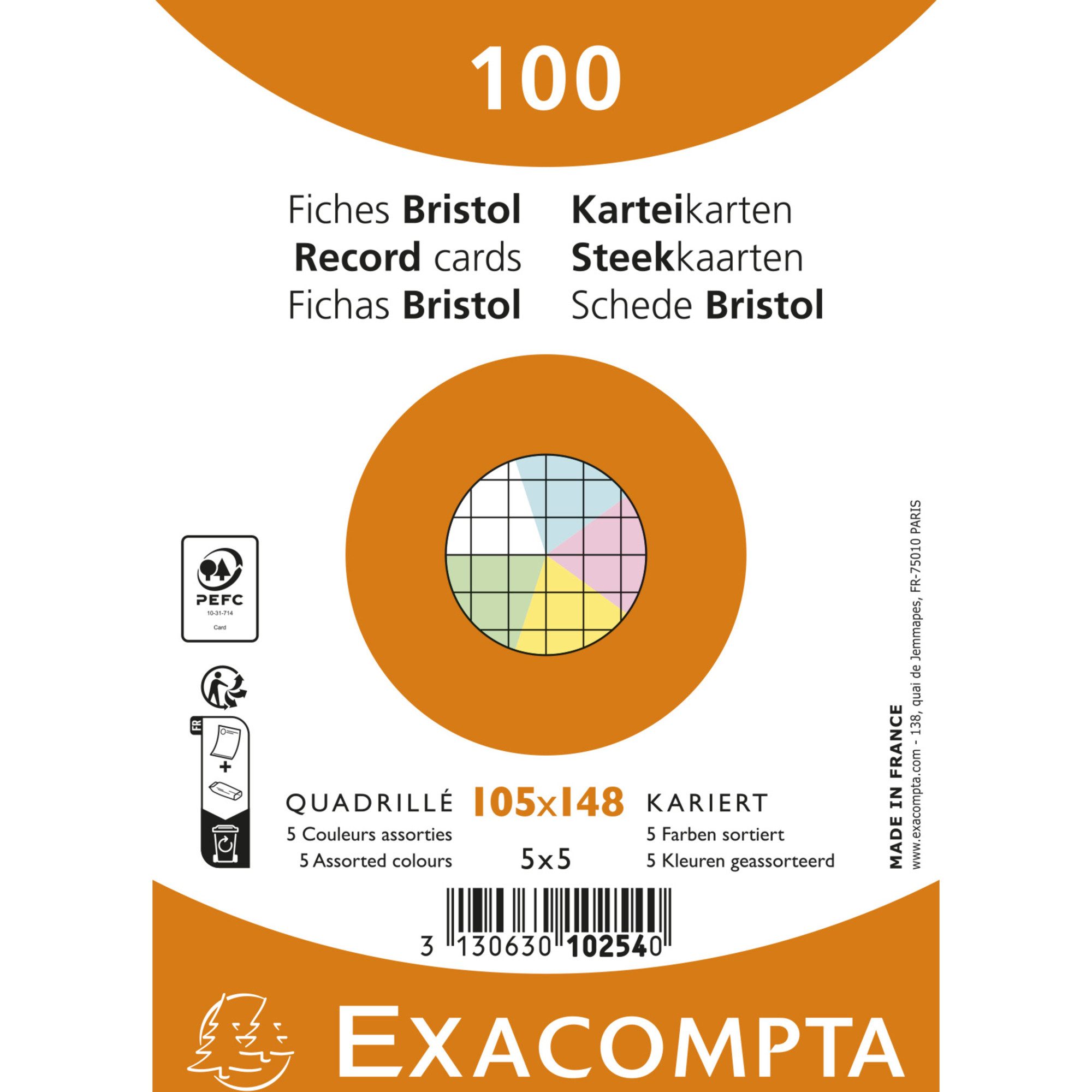 EXACOMPTA Karteikarten Karteikarte 10254E A6 kariert sortiert 100 Stück (20 Stück)