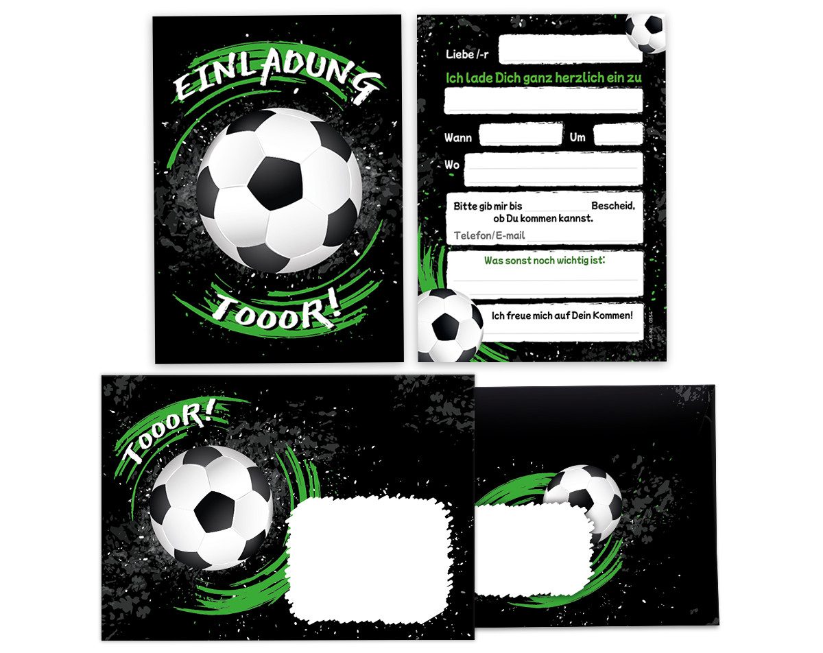 JUNAPACK Einladungskarten Fußball zum Kindergeburtstag Einladungen + Umschläge Karte Fussball, Karten mit Umschlägen zum Geburtstag soccer Kicken