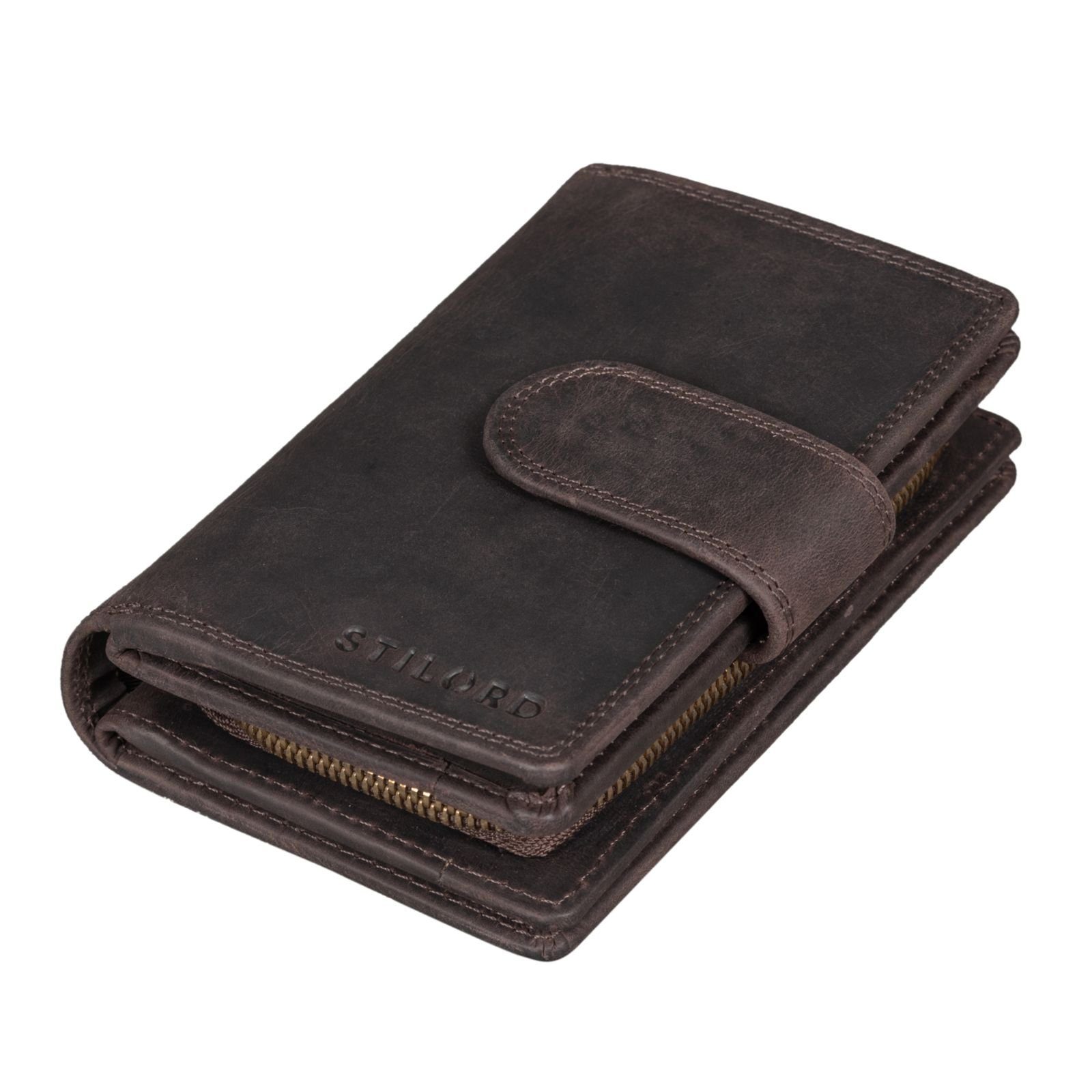 STILORD Geldbörse "Tilda" Damen Portemonnaie Leder RFID dunkel - braun