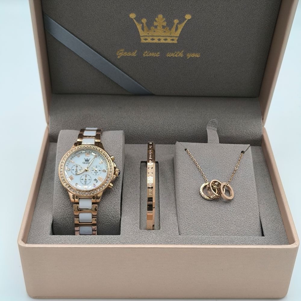 OLEVS Quarzuhr Olevs 9999 Uhr Keramik Luxus Damen Zifferblatt weiß 3tlg Ges günstig online kaufen