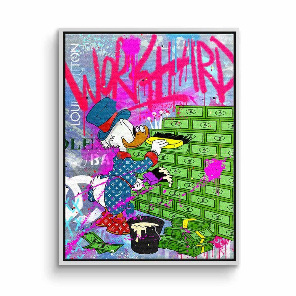 DOTCOMCANVAS® Leinwandbild, Dagobert Comic Duck Rahmen Art weißer Pop hustle Leinwandbild Geld Graffiti
