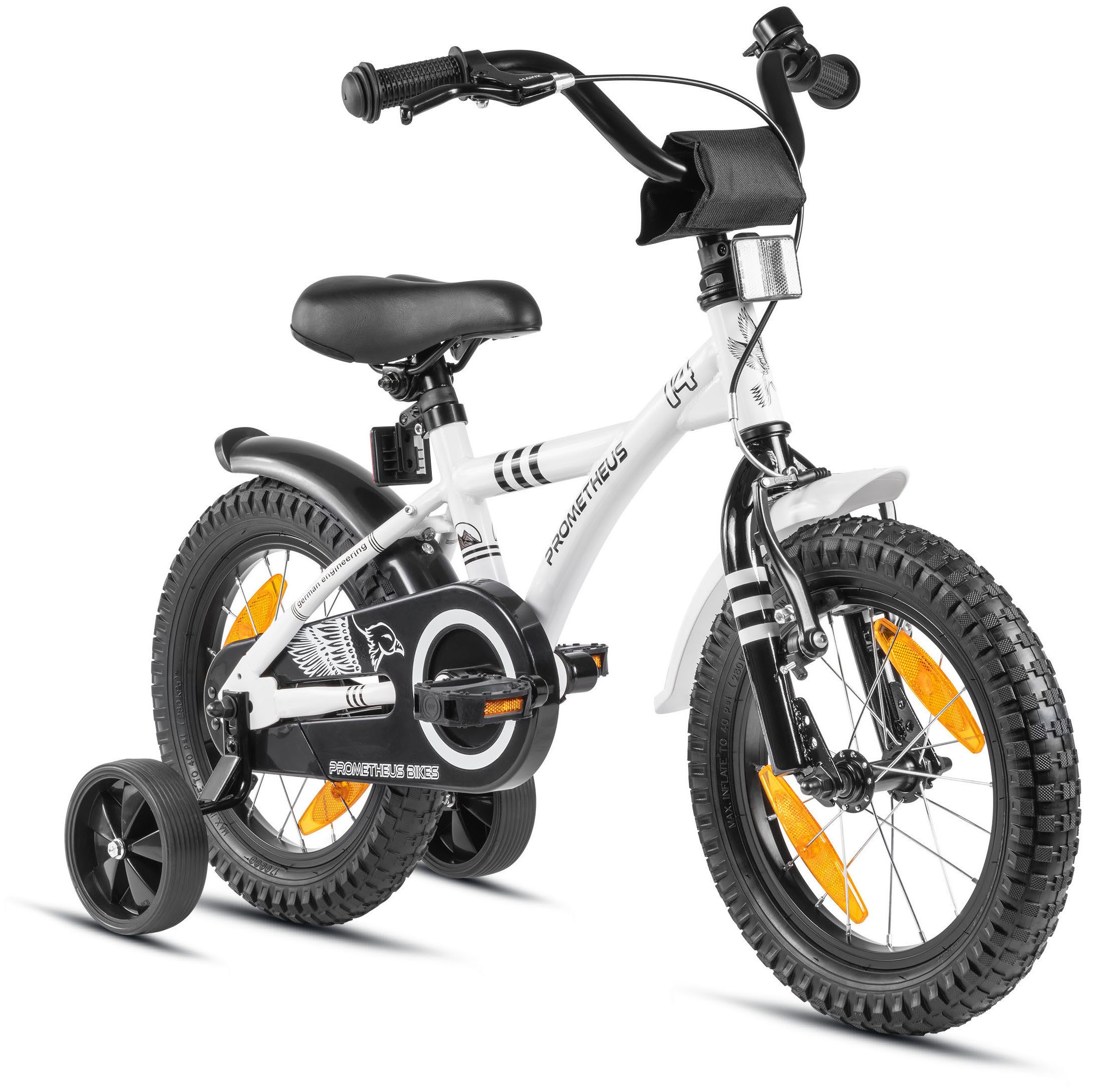 PROMETHEUS BICYCLES Kinderfahrrad HAWK 14 Zoll ab 4 Jahre, 1 Gang, Junge Mädchen Fahrrad Kinder mit Rücktrittbremse Stützräder