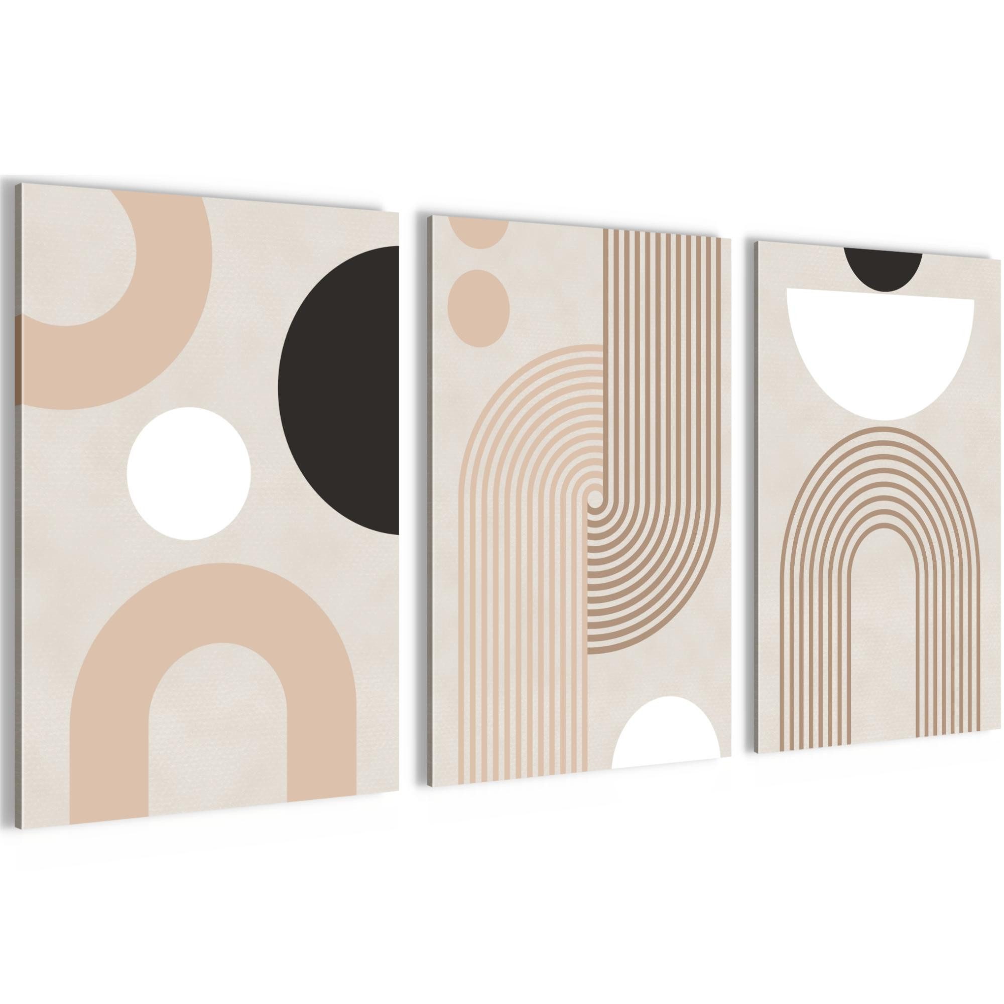 Novart Wandbild Abstrakt geometrische Figuren AUFHÄNGFERTIG Schlafzimmer Flur Deko, 40 x 60 cm - 3 Bilder