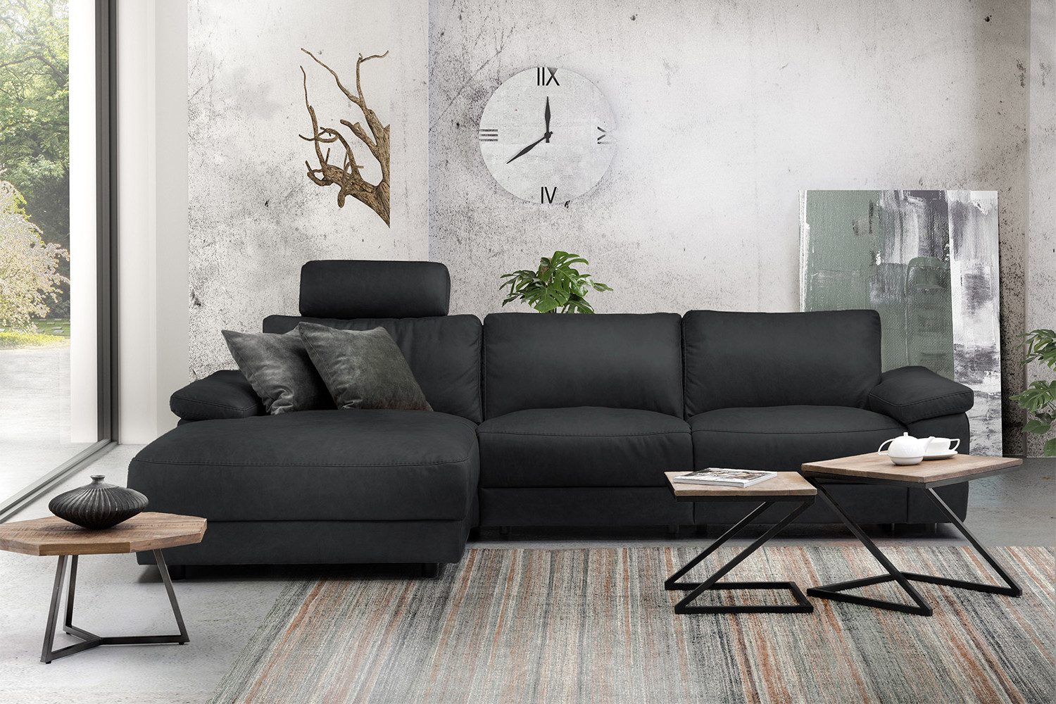 KAWOLA Ecksofa LOLA XL, Couch L-Form rechts oder links, Sitzvorzug motorisch, Stoff oder Leder