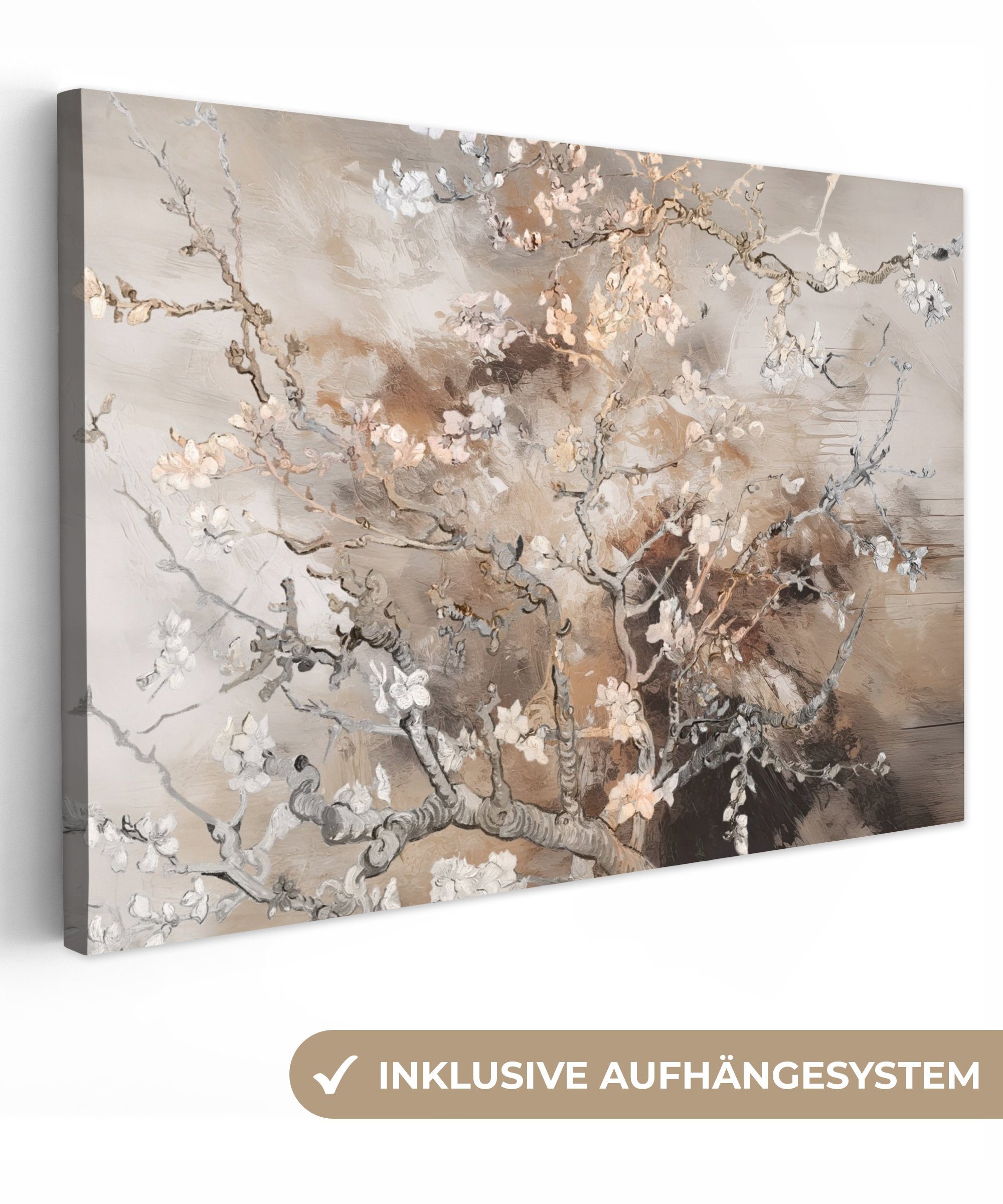 OneMillionCanvasses® Leinwandbild Mandelblüte - Kunst - Van Gogh - Beige - Abstrakt, (1 St), Wandbild für alle Wohnbereiche, Gemälde, XXL, großes, 120x80 cm