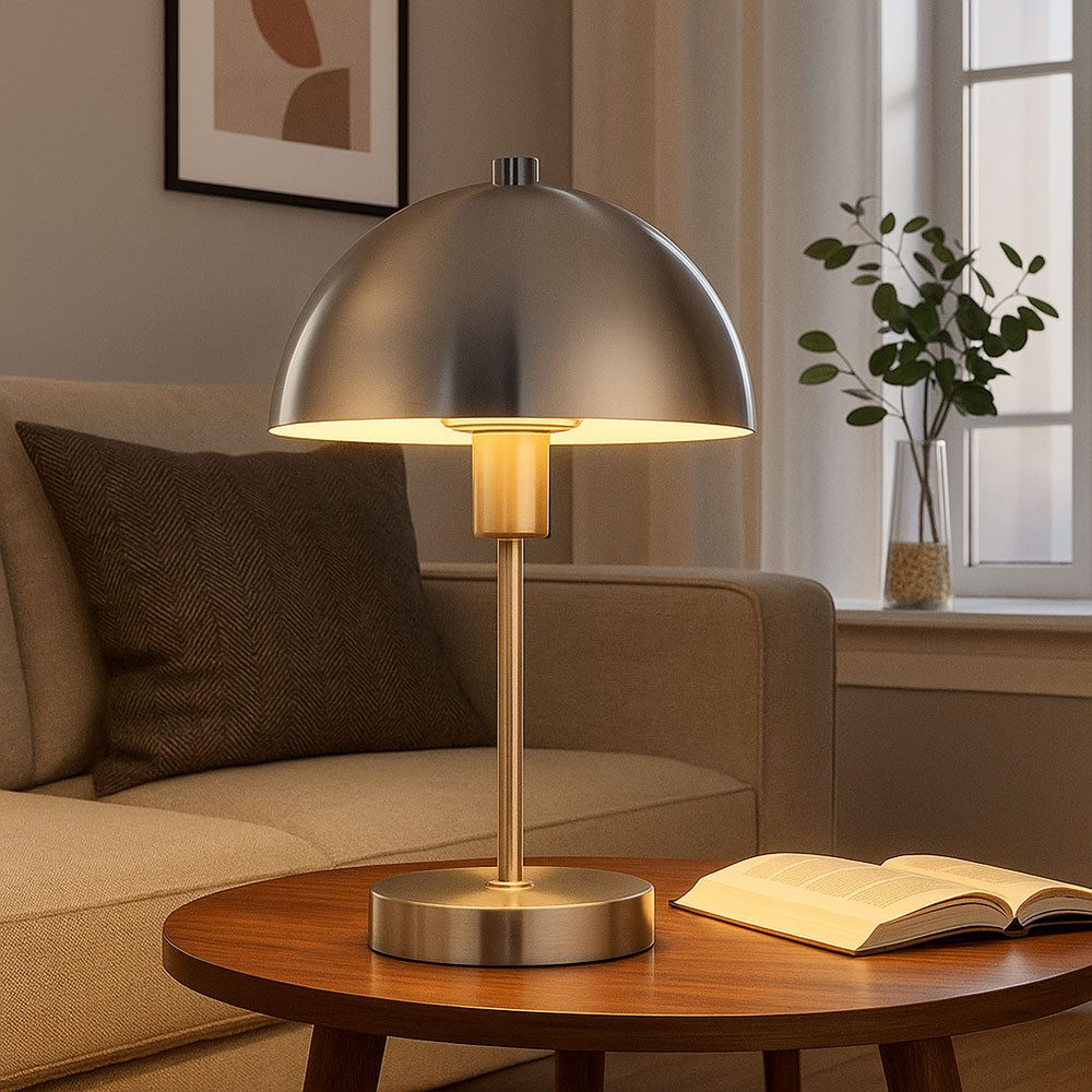 GLOBO LIGHTING LED Tischleuchte, Leuchtmittel inklusive, Warmweiß, LED Nachttischleuchte Tischlampe Pilzleuchte silber Schlafzimmerlampe