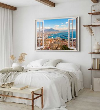Sinus Art Leinwandbild Wandbild 120x80cm Fensterbild Italien Neapel Küste Küstenstadt Mittelm, (1 St)